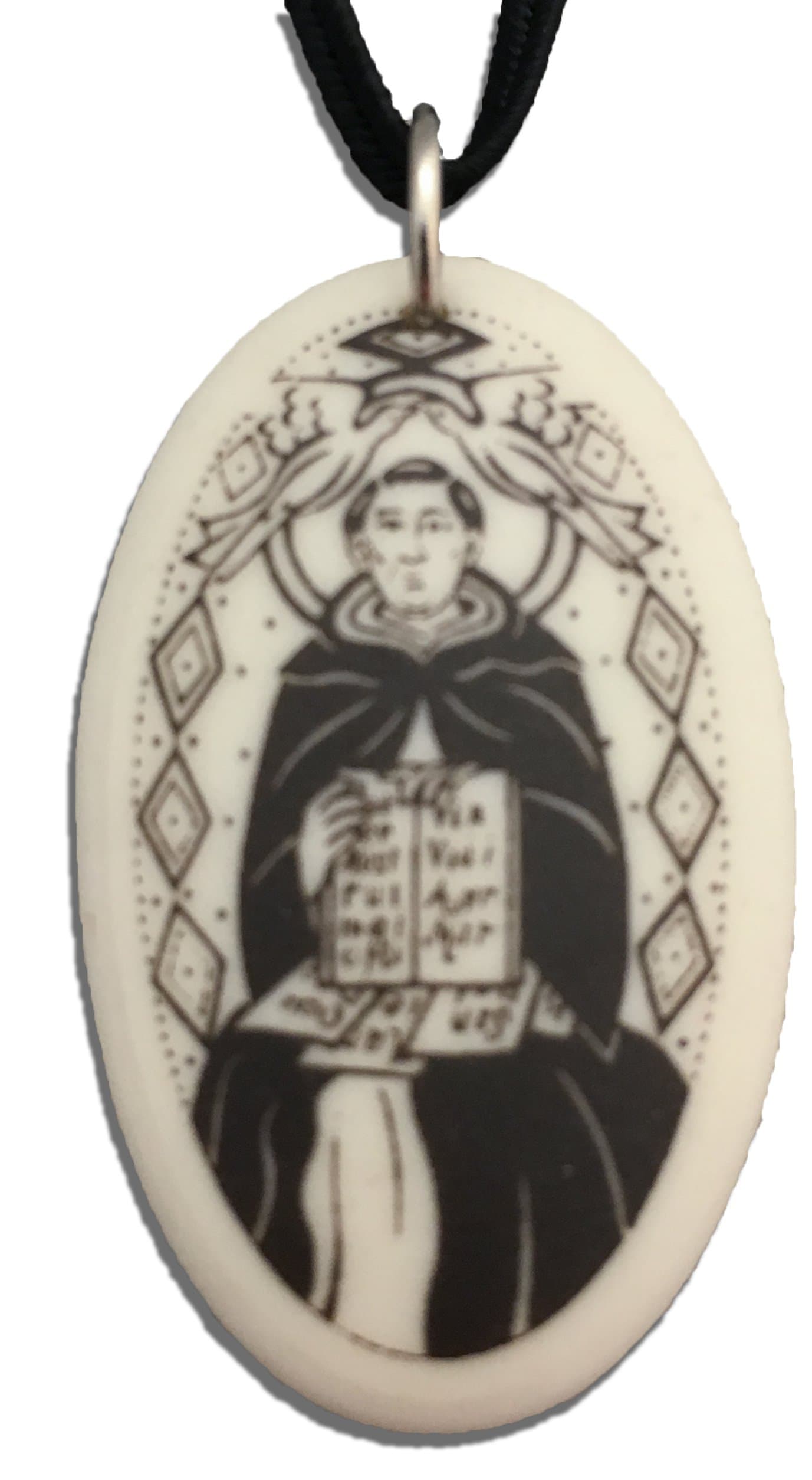 Patron Saints St Thomas Aquinas Porcelain Oval Medal on Braided Cord of Students and Catholic Schools
