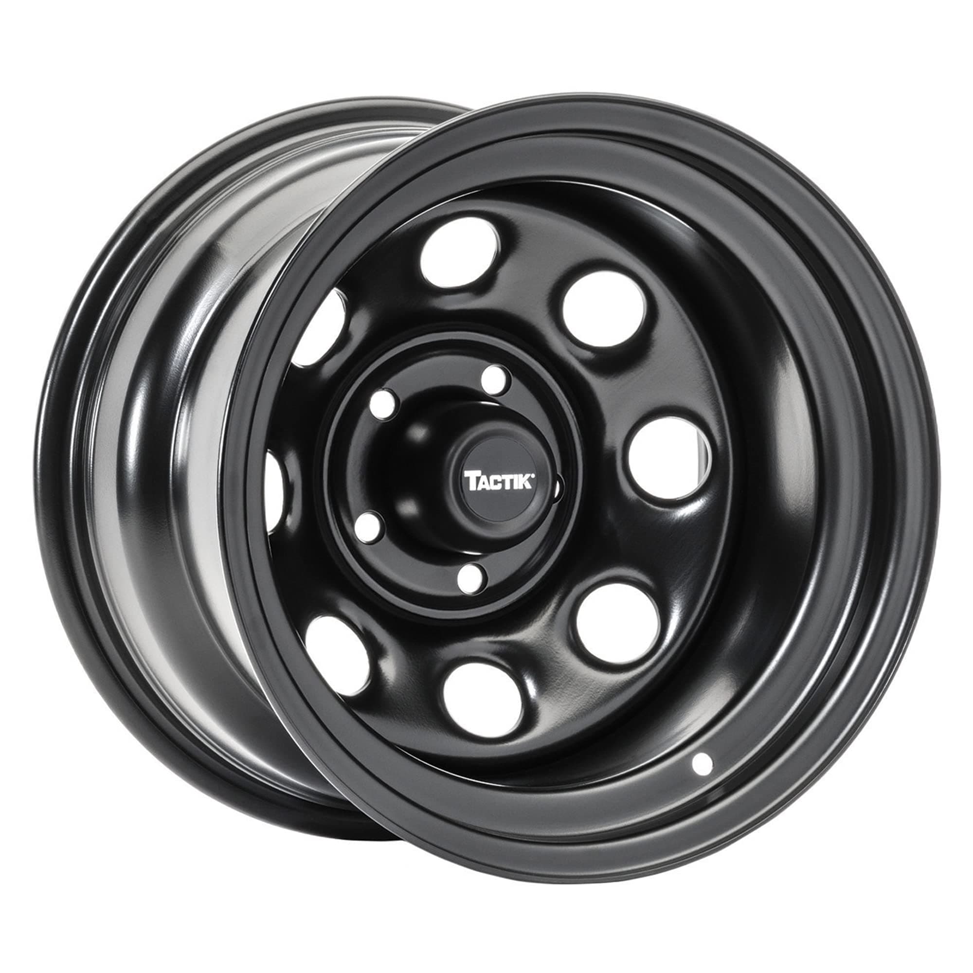 TACTIK Circle 8 Classic 15 Inch Steel Wheel, Black - 15x8, 5x4.5 / 5x114.3 Bolt Pattern (-12.7mm Offset), 4" Backspace - Fits Jeep 1984-2006 Wrangler Wagoneer Comanche Grand Cherokee TJ YJ MJ ZJ XJ LJ