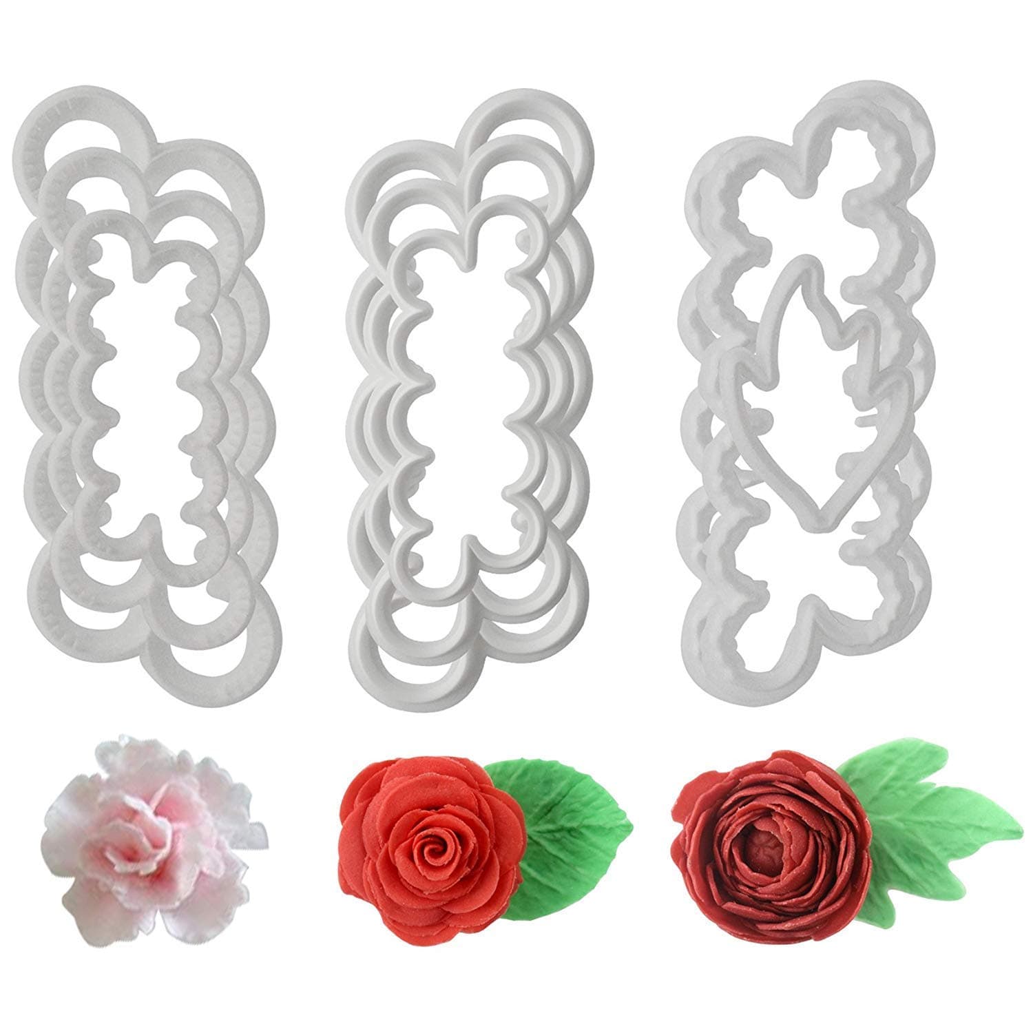 Fyuan Molding Roses Carnations Peony 3D Petal Cake Cutter Flower Fondant Icing Tool Decorating Mould DIY Baking Accessories, 9pcs