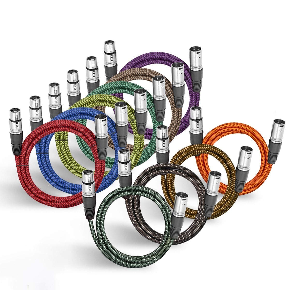 BIFALE Heavy Duty Hybrid Braided XLR Patch Cable - 6ft, 3Pin XLR Male to Female Multi-Colored Microphone Cable - Balanced Mic/Snake Cord - 10Pack (TOP Series)