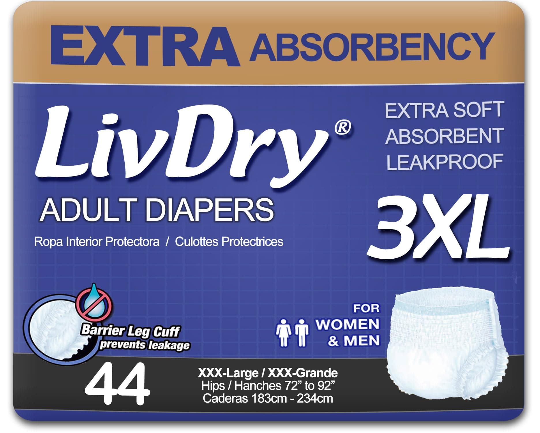 - Adult Incontinence Underwear, Extra Absorbency Adult Diapers, Leak Protection (XXX-Large (44 Count))