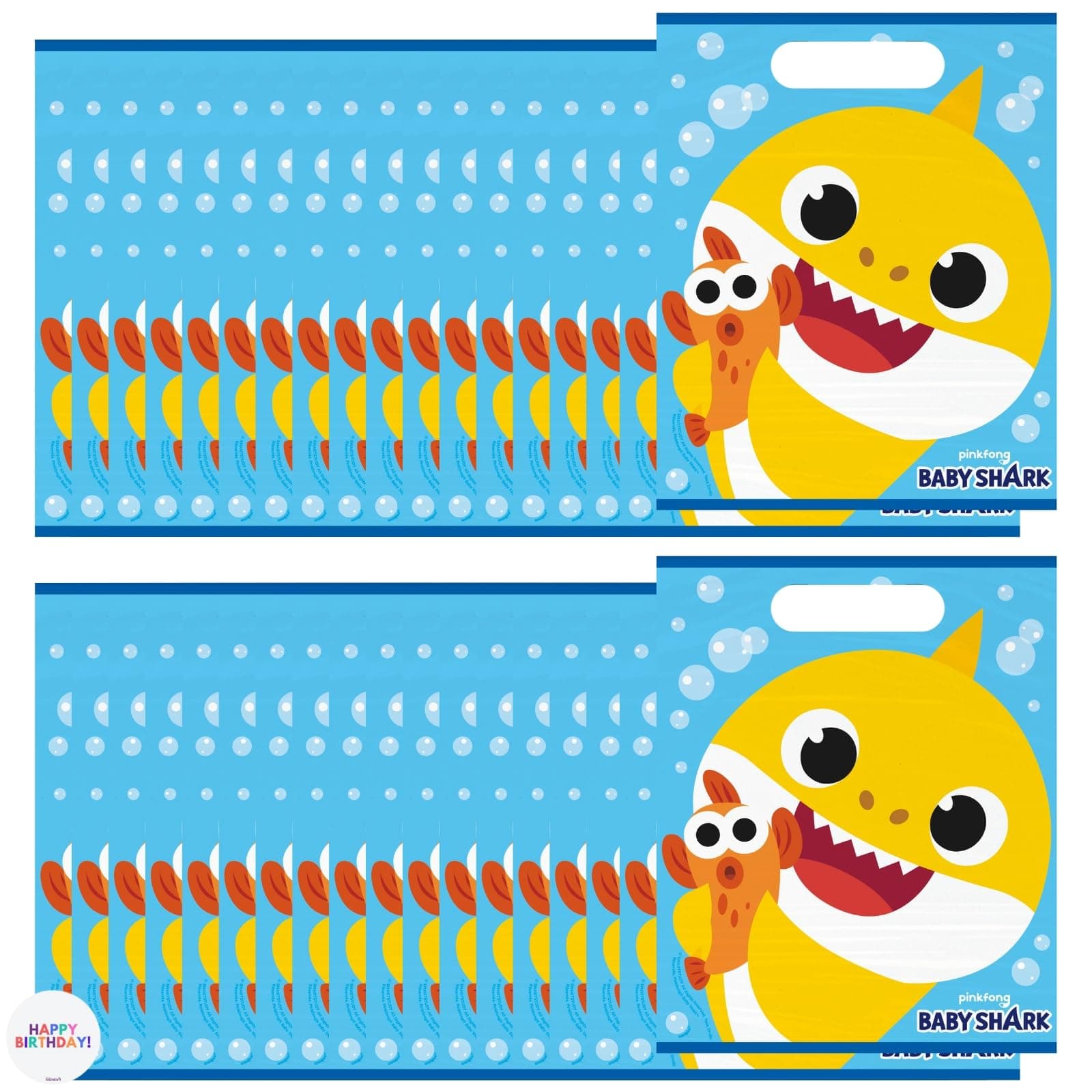 Unique Baby Shark Goodie Bags Pack - Baby Shark Birthday Decorations - Bundle with 16 Plastic Party Favor Bags, Sticker - 16 Guests - Birthday Party Supplies