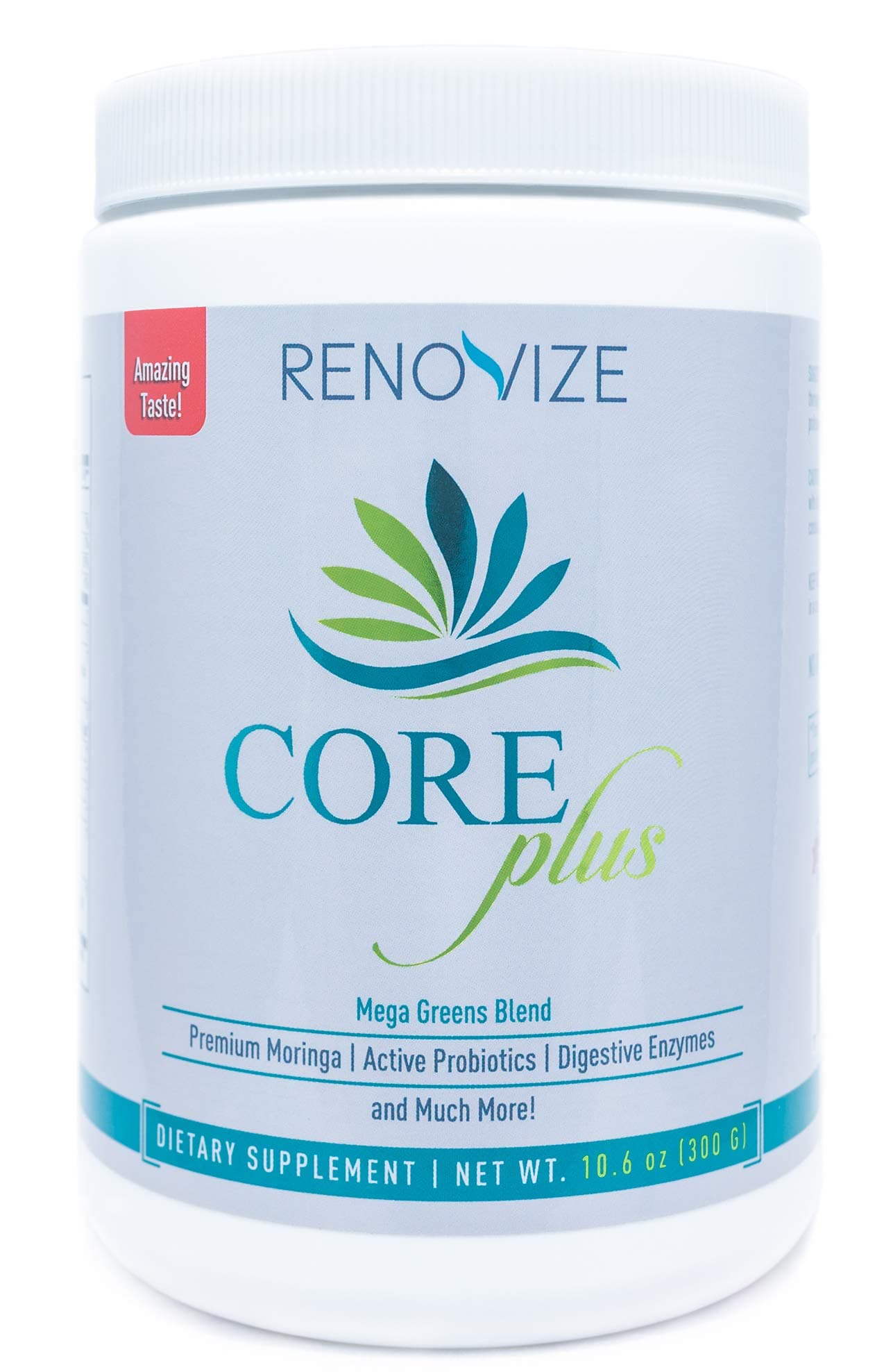 CORE Plus - Superfood Greens Powder Supplement w/ 2000mg Organic Moringa– Green Detox Powder Drink w/Organic Fruit & Veggie Blend, 10 Active Probiotics, Organic Inulin & 6 Digestive Enzymes - 30 Serv
