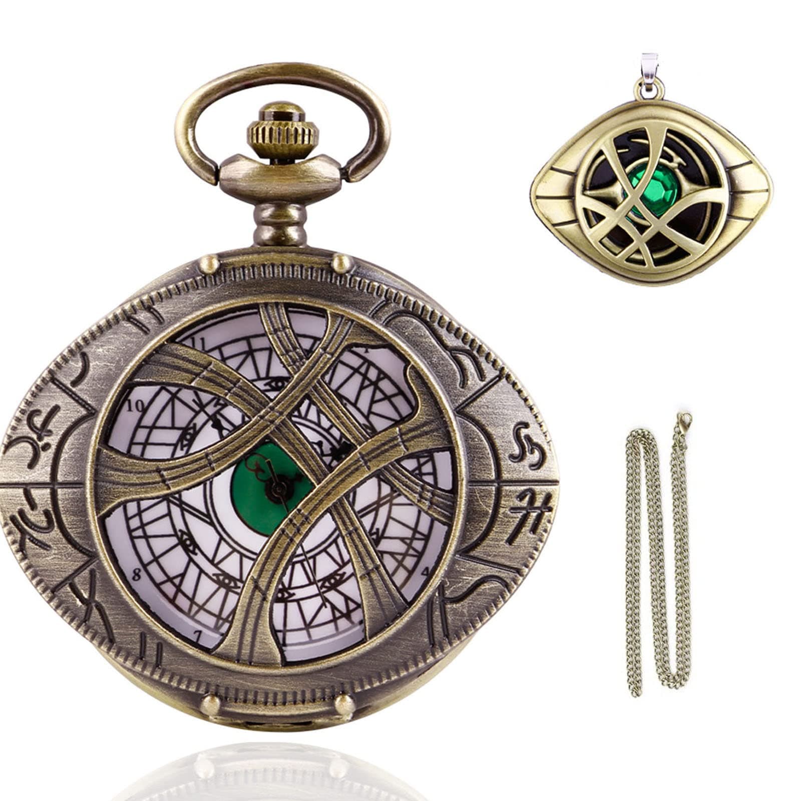 Men's Hollow Doctor Strange Eye Quartz Pocket Watch,Engraved Eye Dail Design Pocket Watches with Chain for Men