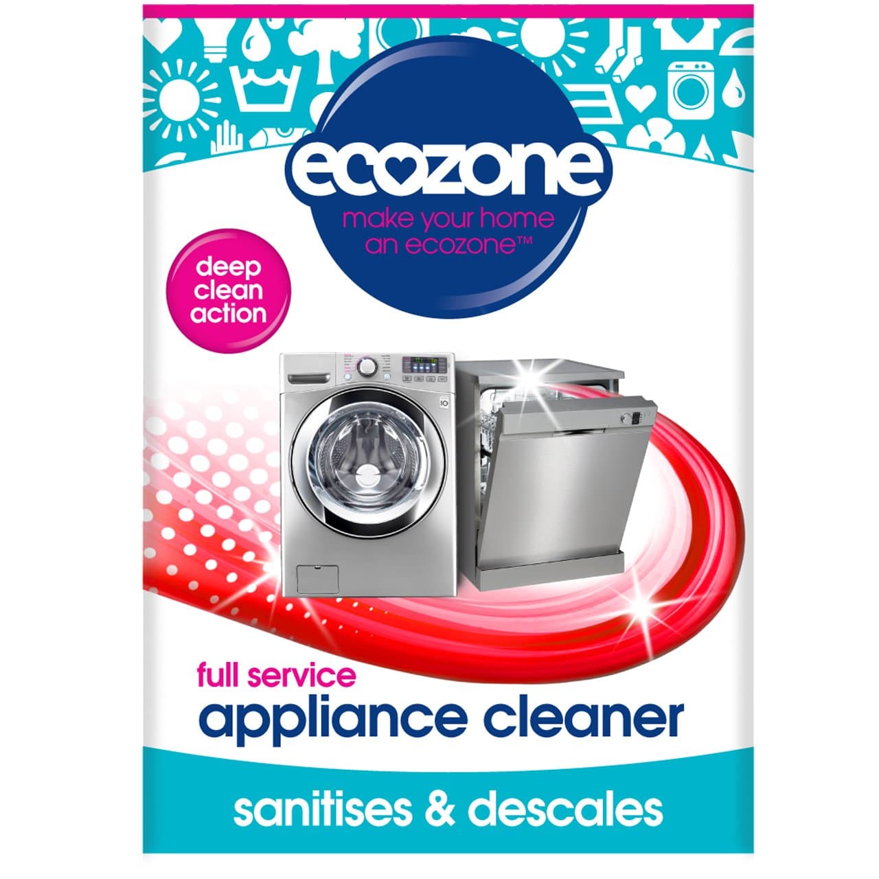 EcoZone Full Service Appliance Cleaner, Washing Machine & Dishwasher Maintenance, Ultra Deep Machine Clean, Sanitiser Deodoriser & Descaler, Limescale Remover Detergent, Natural Vegan Eco Friendly