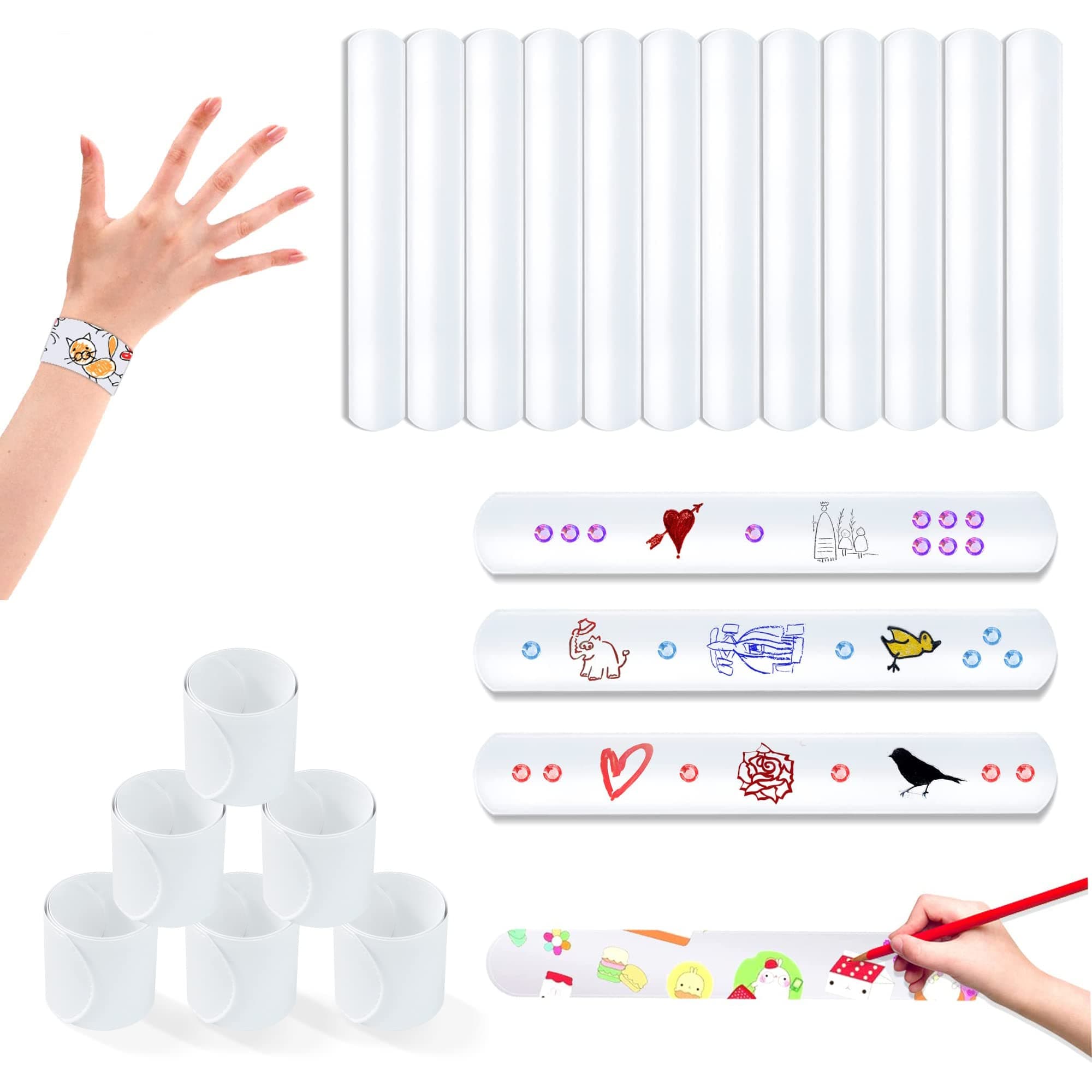 30 Pack Slap Bracelets White, DIY Slap Bands Party Favors for Birthday, Halloween, Blank Soft Wristband School Craft Projects, DIY Painting