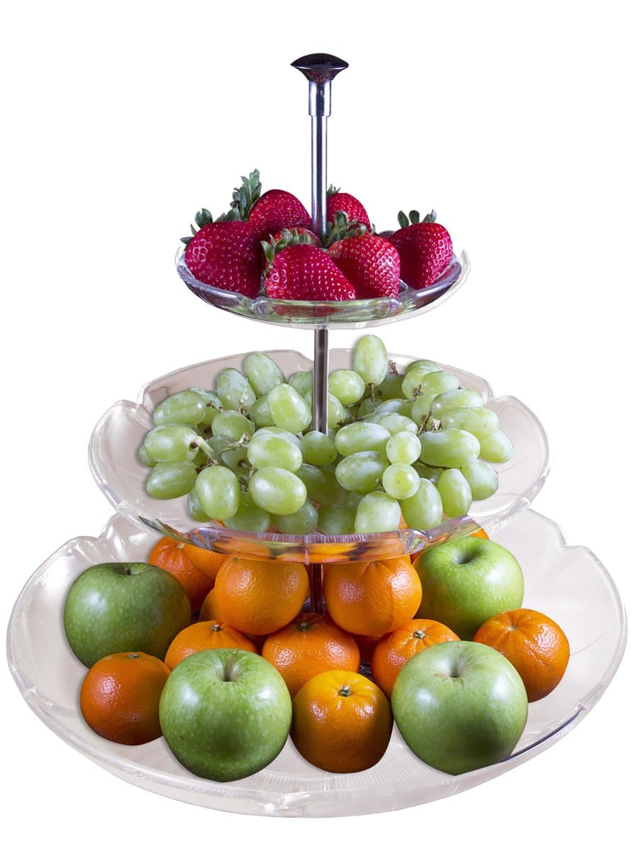 3 Tiered Dessert Serving Tray w/Shatter-Proof Acrylic Design | Extra-Durable Three Tier Cake Stand | BPA-Free Plastic Cupcake Holder | Food Display Platter for Wedding, Tea Parties & More
