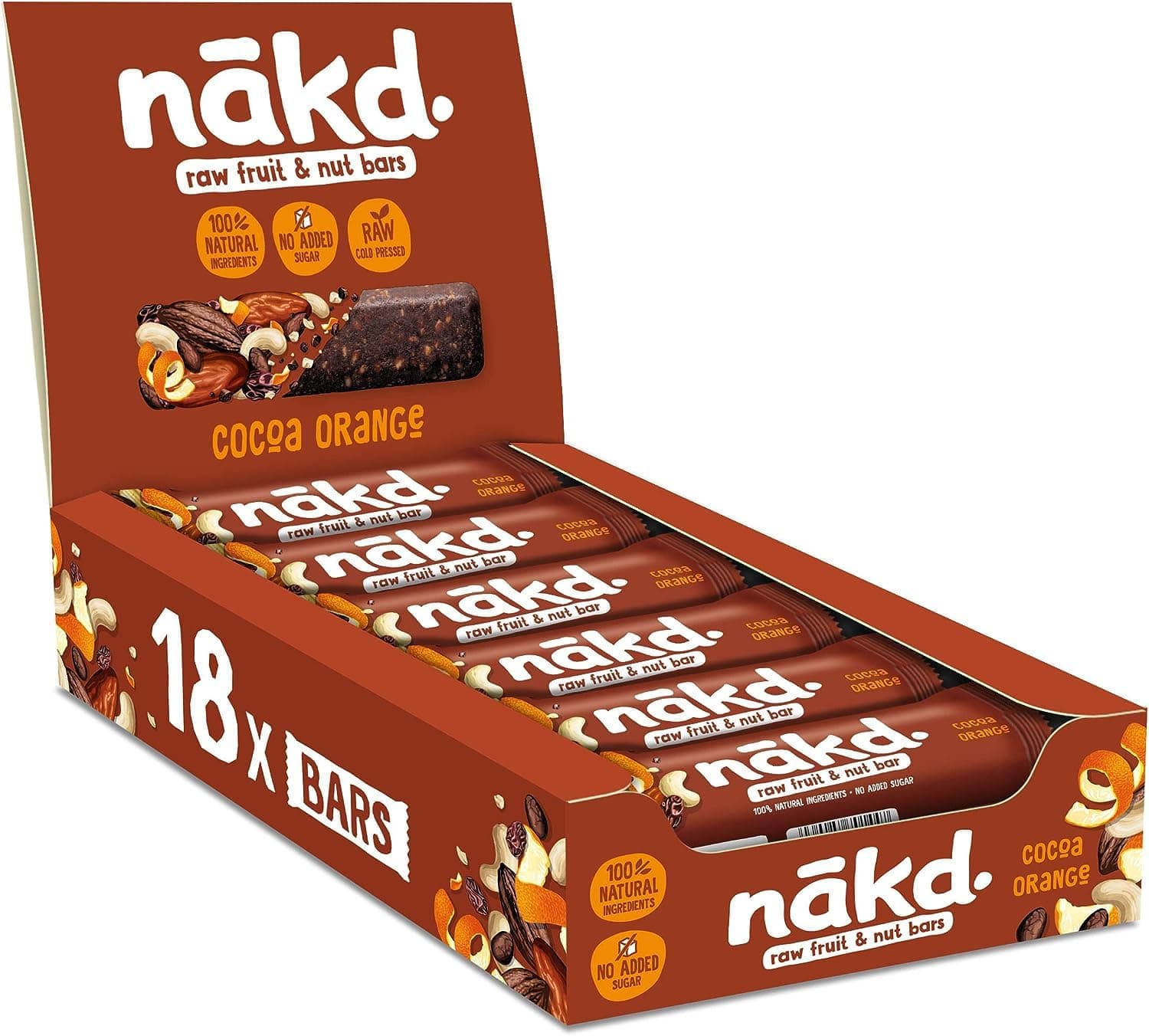 NAKD COCOA ORANGE BAR 35G 18 Count