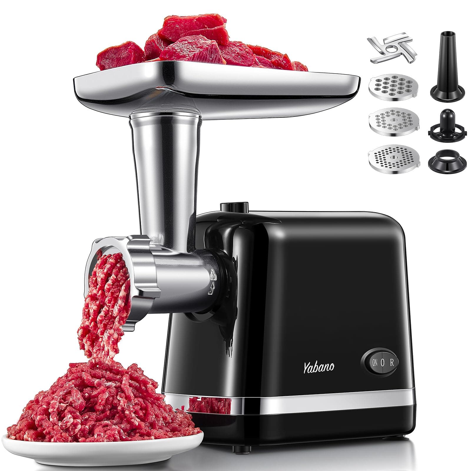 Electric Meat Grinder, Heavy Duty Meat Mincer, Sausage Stuffer Maker, Food Grinder with Sausage & Kubbe Kit, 3 Grinder Plates, Stainless Steel (Black)