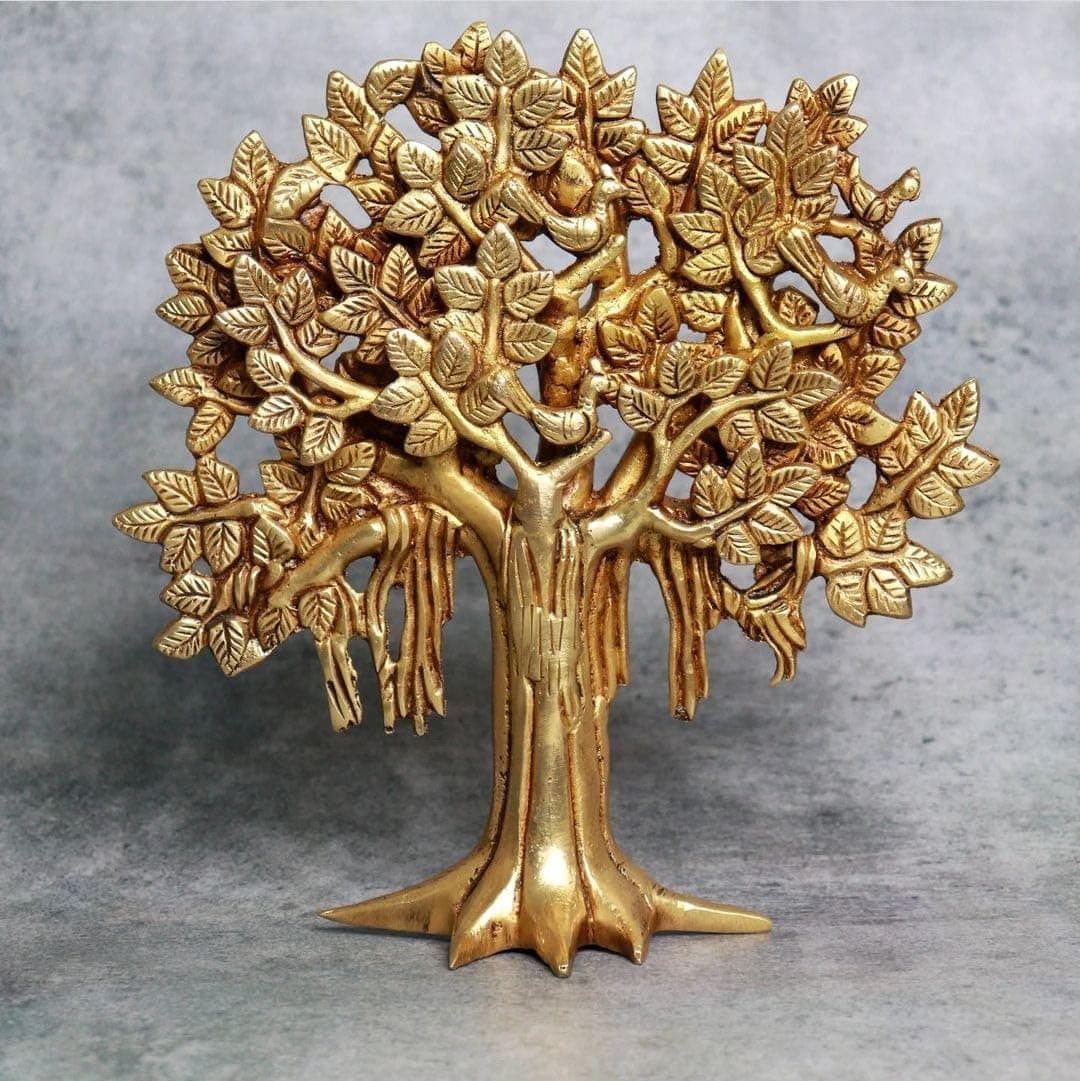 - Brass Kalpavriksha Tree with Roots | Golden Color Tree with Birds Sitting on Branch | Handmade Wall Hanging & Table Decor | Decorative Piece | Vastu Gift Item | Ht.-9.5 inches, Wt.-1.7 Kg