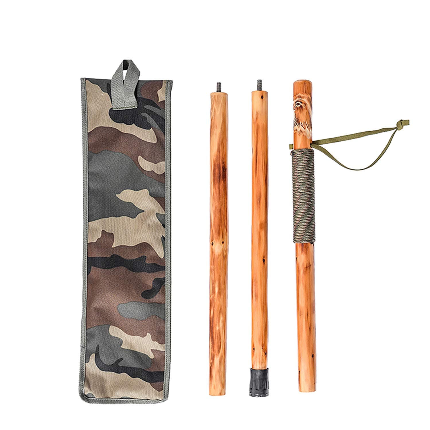 3 Pieces Detachable Fir Wood Walking Stick for Hiking with Eagle Carving 48 Inches