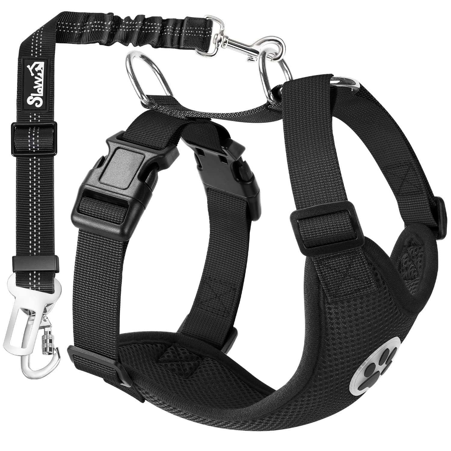 Lukovee Dog Seat Belt for Car, Adjustable Dog Car Harness for Large Medium Small Dogs, Soft Padded & Breathable Mesh Dog Seatbelt with Car Vehicle Connector Strap (Black Double Clip,Small)