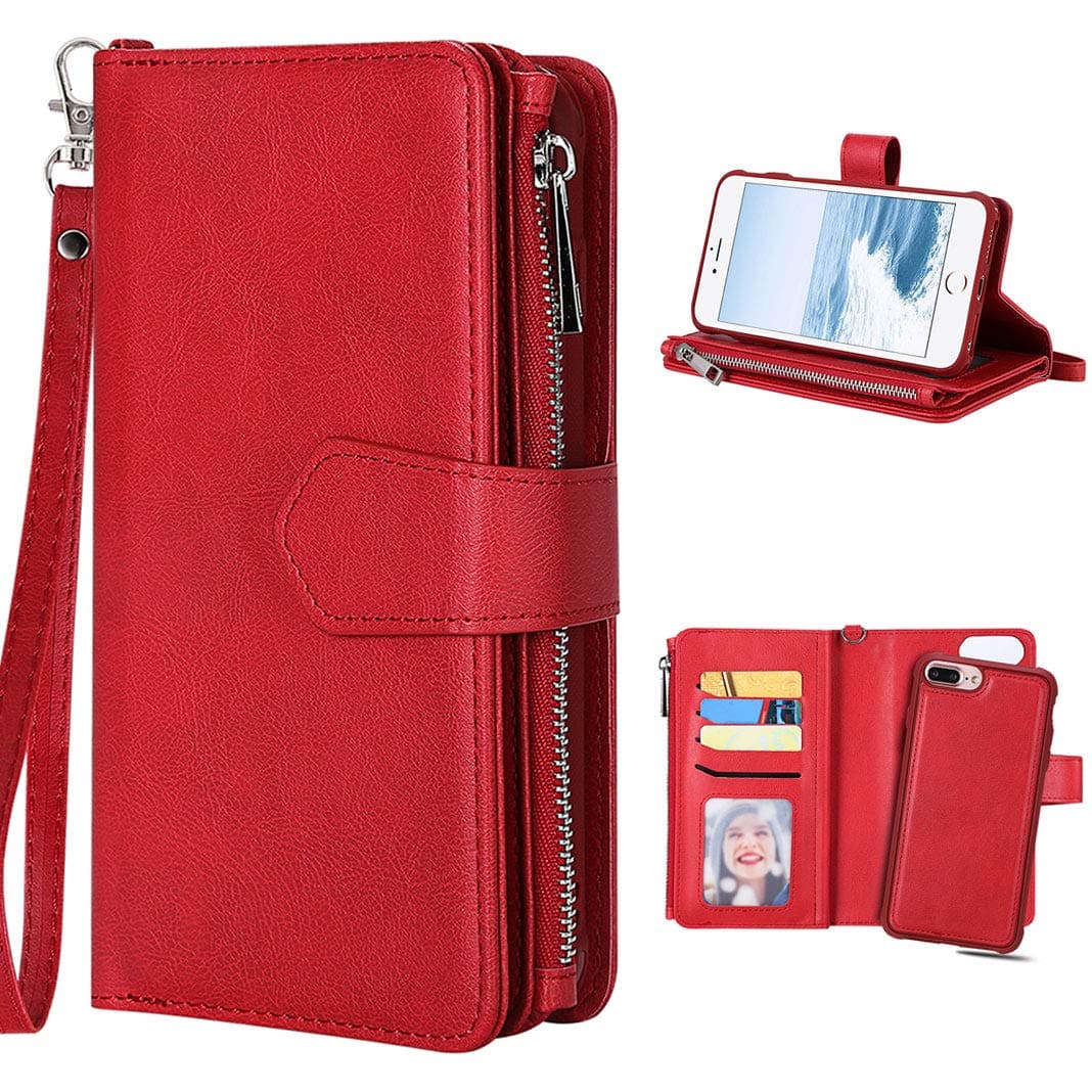 iPhone 6 Plus/6S Plus Leather Case Red, iPhone 7 Plus/8 Plus Case Bag, Purple Angel Magnetic Leather Flip Case Removable Handbag Card Slot Book Cover in Stand Mobile Phone Case Protective Shell Case