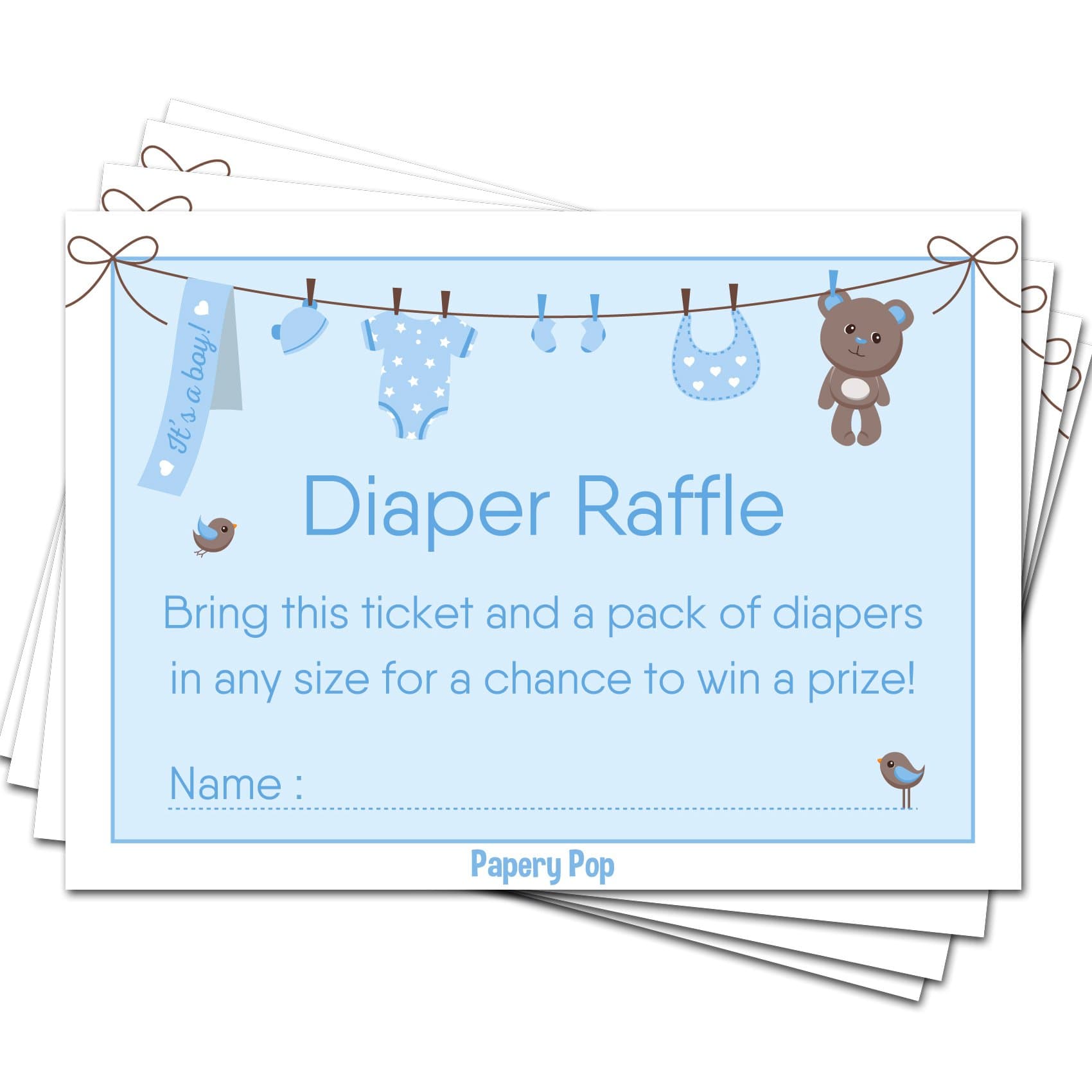 50 Diaper Raffle Tickets for Baby Shower Boy (50 Pack) - Bring a Pack of Diapers to Win a Prize - Baby Shower Invitations Inserts Request Cards Games Decorations Supplies