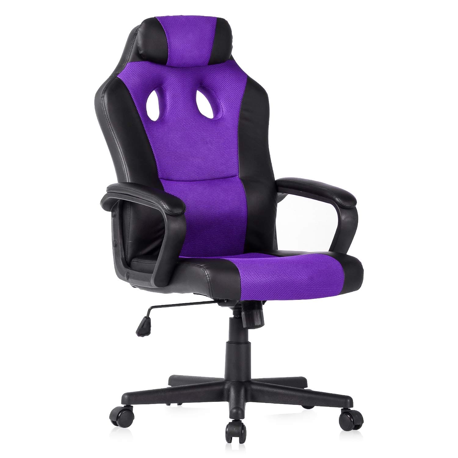 SEATZONE Smile Face Series Leather Gaming Chair, Racing Style Large Bucket Seat Computer Desk Chair, Executive Office Swivel Chair with Headrest, Blue