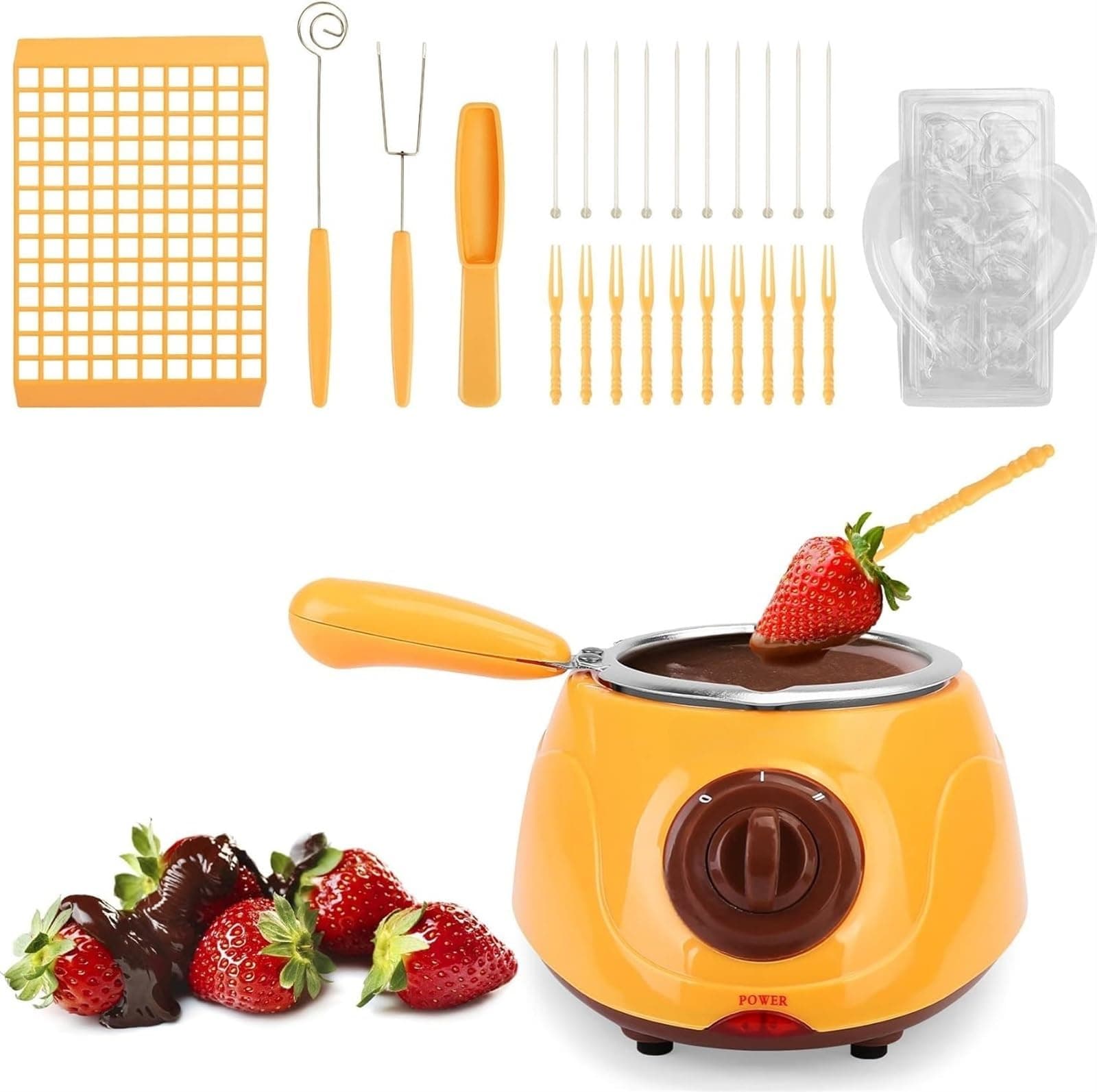 THE WHITE SHOP8.45oz Melting Fondue Set,MINI Electric Chocolate Melting Pot,Chocolate Fondue Fountain,Warmer Machine for Milk Chocolate,Cheese,Butter,Candy(Yellow)