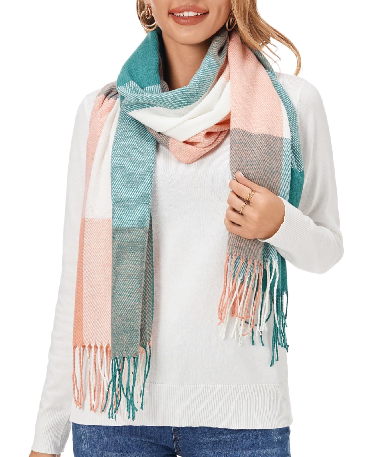 FuinlothWomen's Large Plaid Scarf Fashion Long Shawl Wrap for Winter Warm Lightweight