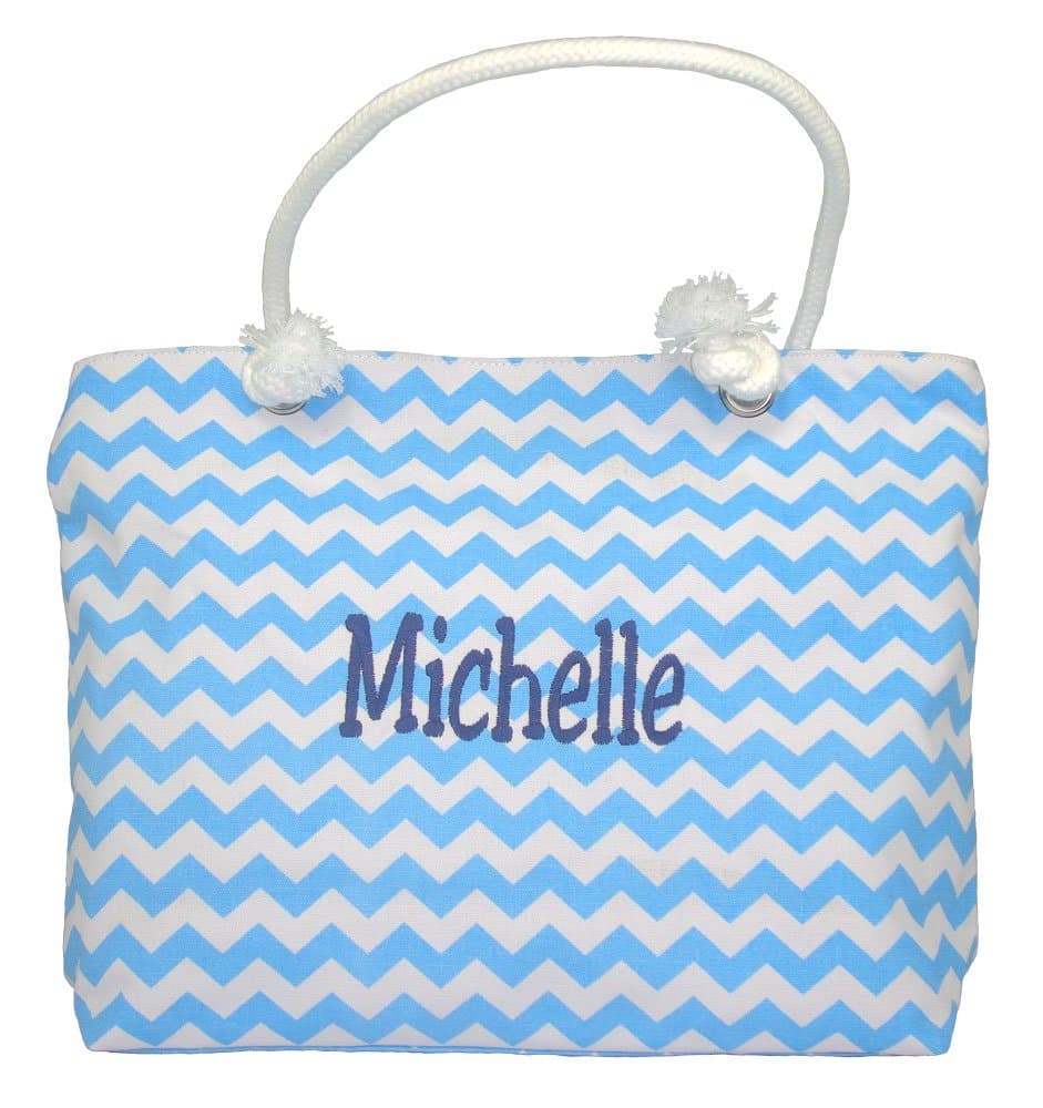 Personalized Beach Bag Chevron Canvas (Turquoise)