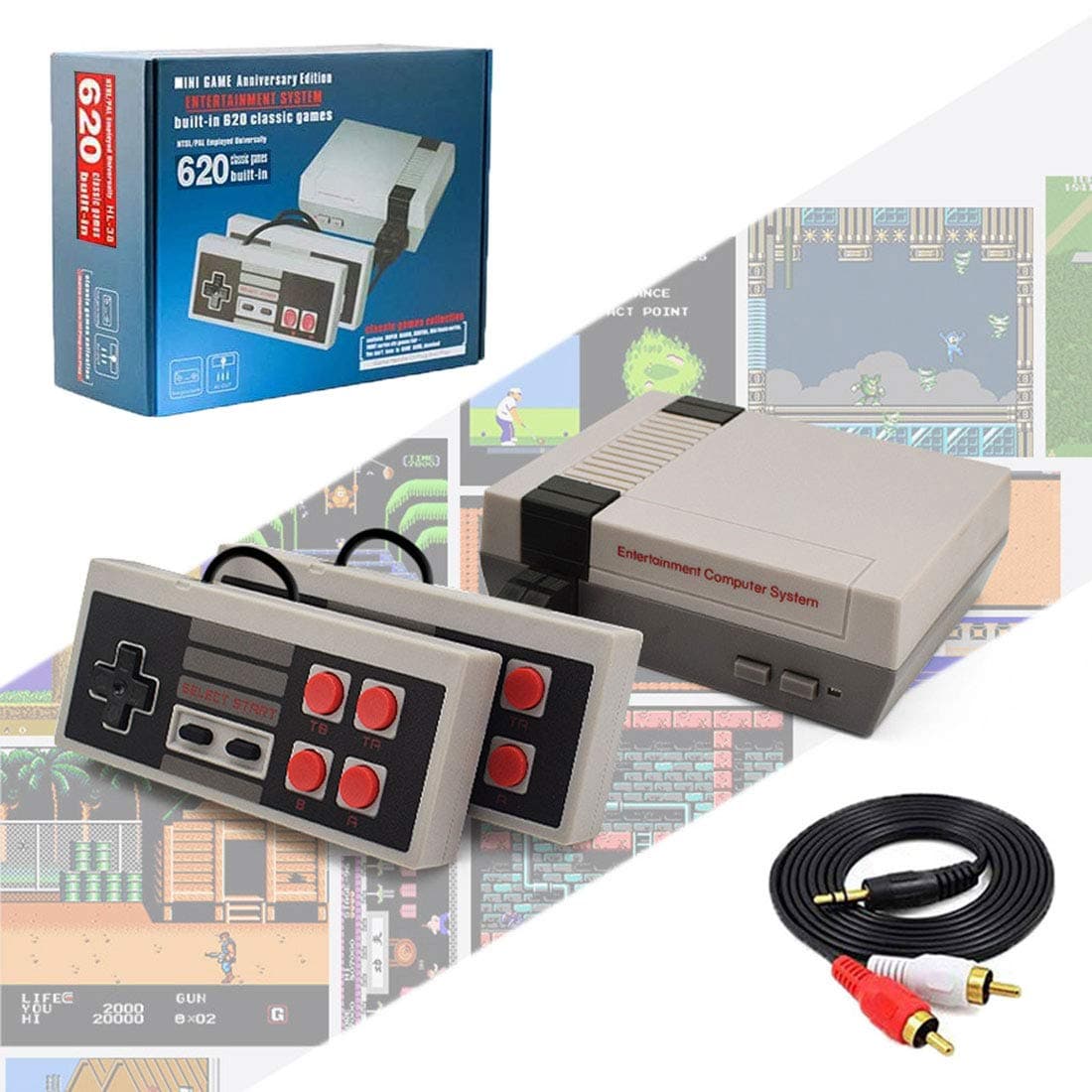 Aisallin Retro Game Console Mini Video Game System with 620 Classic Games for Kids Adult, Upgraded Family Game Entertainment System Game Console with Dual 10 Keys Controller, Plug & Play