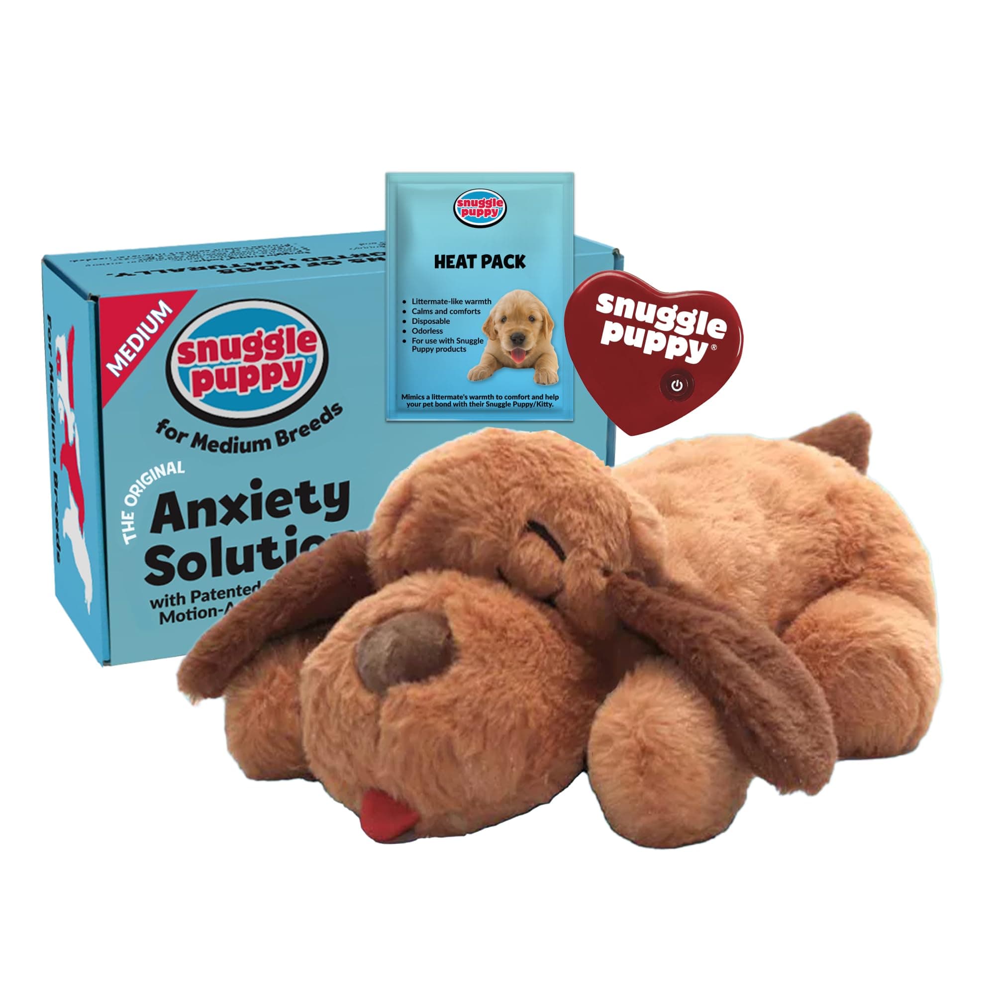 SmartPetLove Snuggle Puppy Heartbeat Stuffed Toy for Dogs - Pet Anxiety Relief and Calming Aid - Biscuit