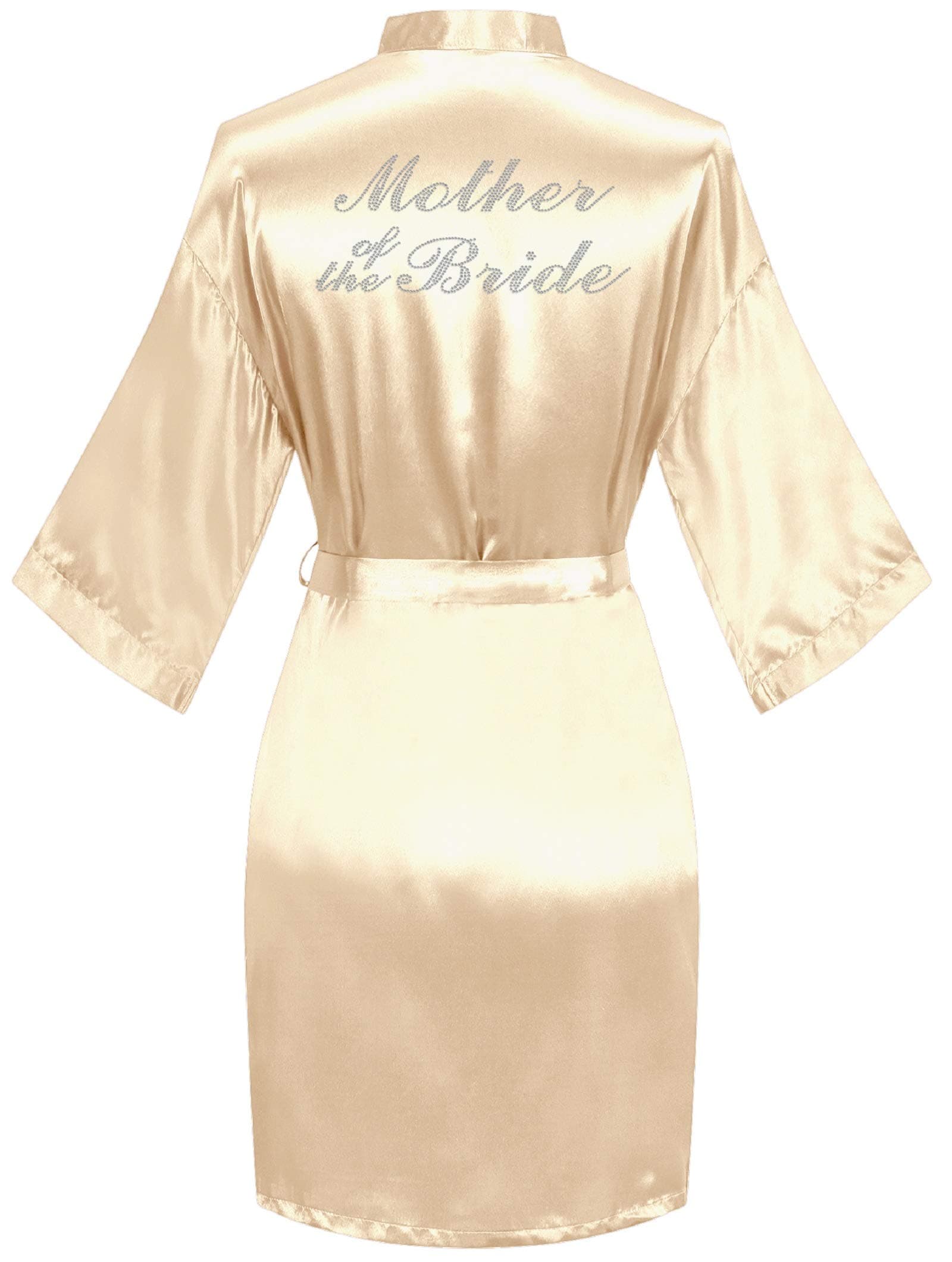 Women's Satin Kimono Robes with Rhinestones Bride Bridesmaid Short Getting Ready Wedding Dressing Gown