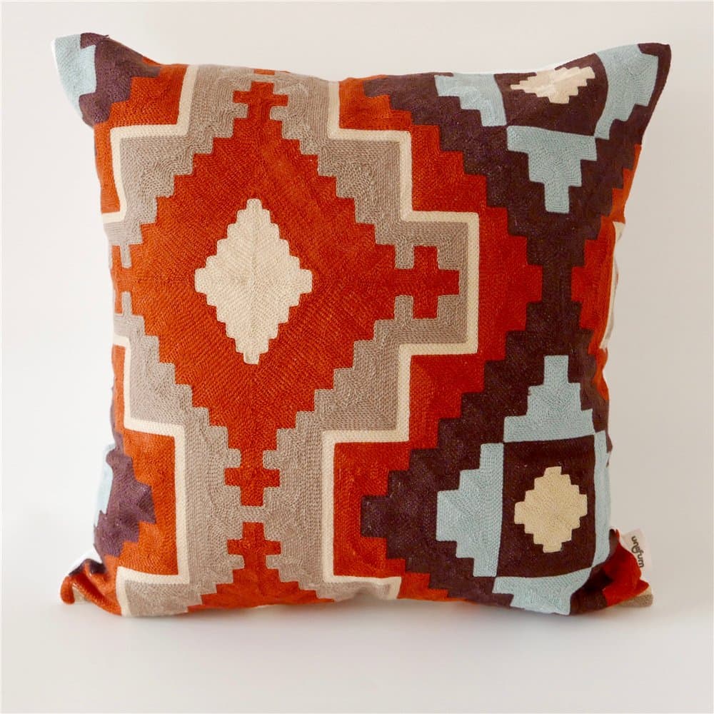 Uniifurn Embroidered Geometric Cotton Throw Pillow Covers,18x18 inches, Multi Colors (G6)