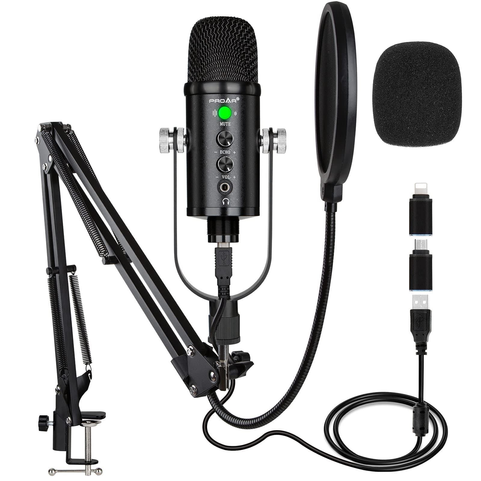 USB Microphone Condenser Computer PC Gaming Mic Podcast Microphone Kit for Streaming,Recording,Vocals,ASMR,Voice,Cardioid Studio Mic for Phone/Pad/Android/MAC/Laptop/PS4/USB C Phone,YouTube