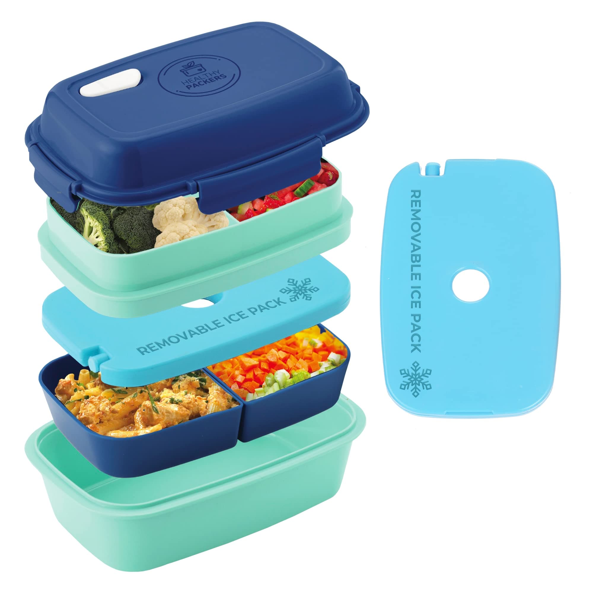 Ultimate Bento Box - Lunch Box for Kids & Adults with Removable Ice Pack - Leakproof, Multi-Compartment Food Container with Removable Containers - Microwave & Dishwasher Safe (Blue/Green)