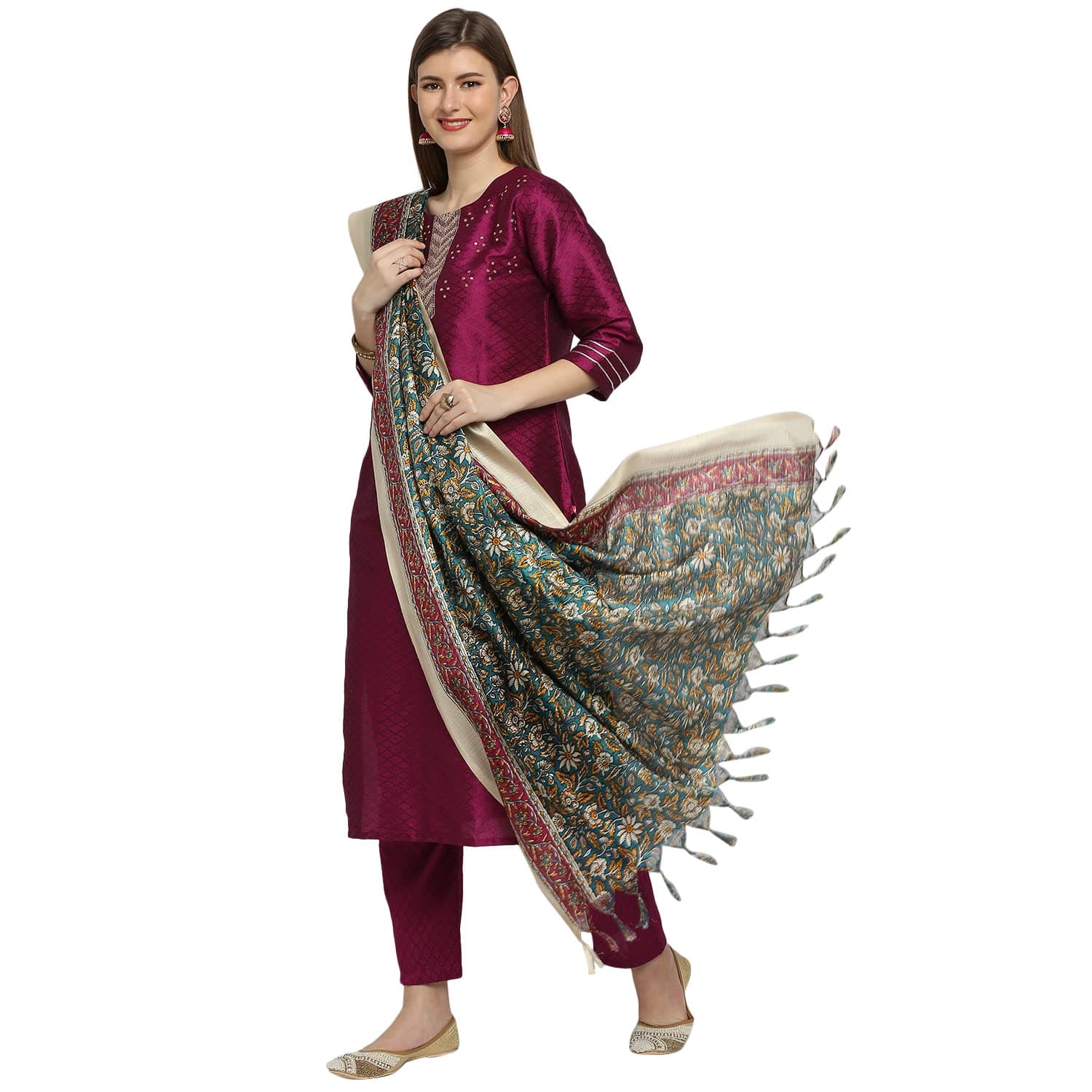 DUPATTA BAZAARWomen's Floral Silk Blend Dupatta