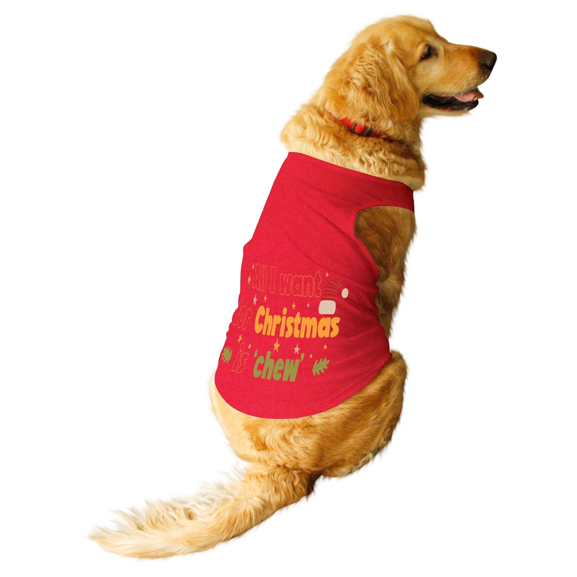 Ruse Pet All I Want for Christmas Round Neck Sleeveless Technical Dog Vest Tank T-Shirt/Tees for Dog Clothes Summer Apparel Christmas Red/Large (Full Grown Desi/Stray, Doberman etc.)