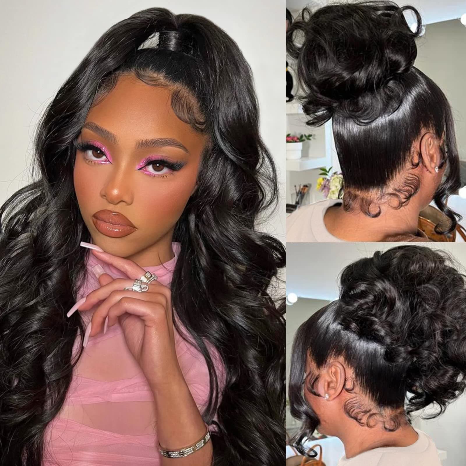 Aamzic 18inch 360 Lace Front Wigs Human Hair 12A Full Lace Front Wigs Body Wave 220% Density Glueless Human Hair Wig Pre Plucked Bleached Knots for Black Women