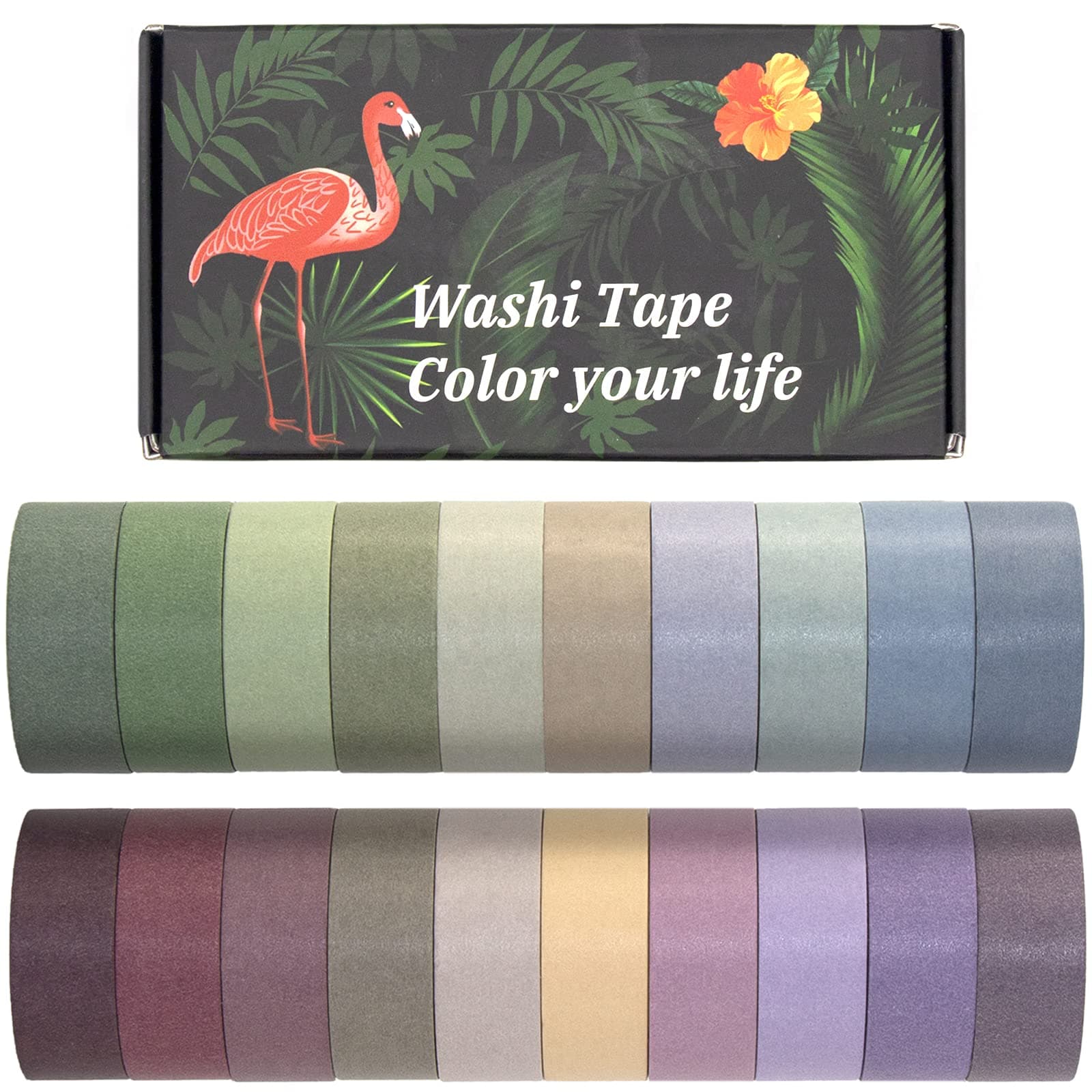 20 Rolls Washi Tape Set, Colored Masking Tape, Decorative Nature Colored Tapes for Arts, DIY Crafts, Bullet Journals, Scrapbooking - 15mm Wide