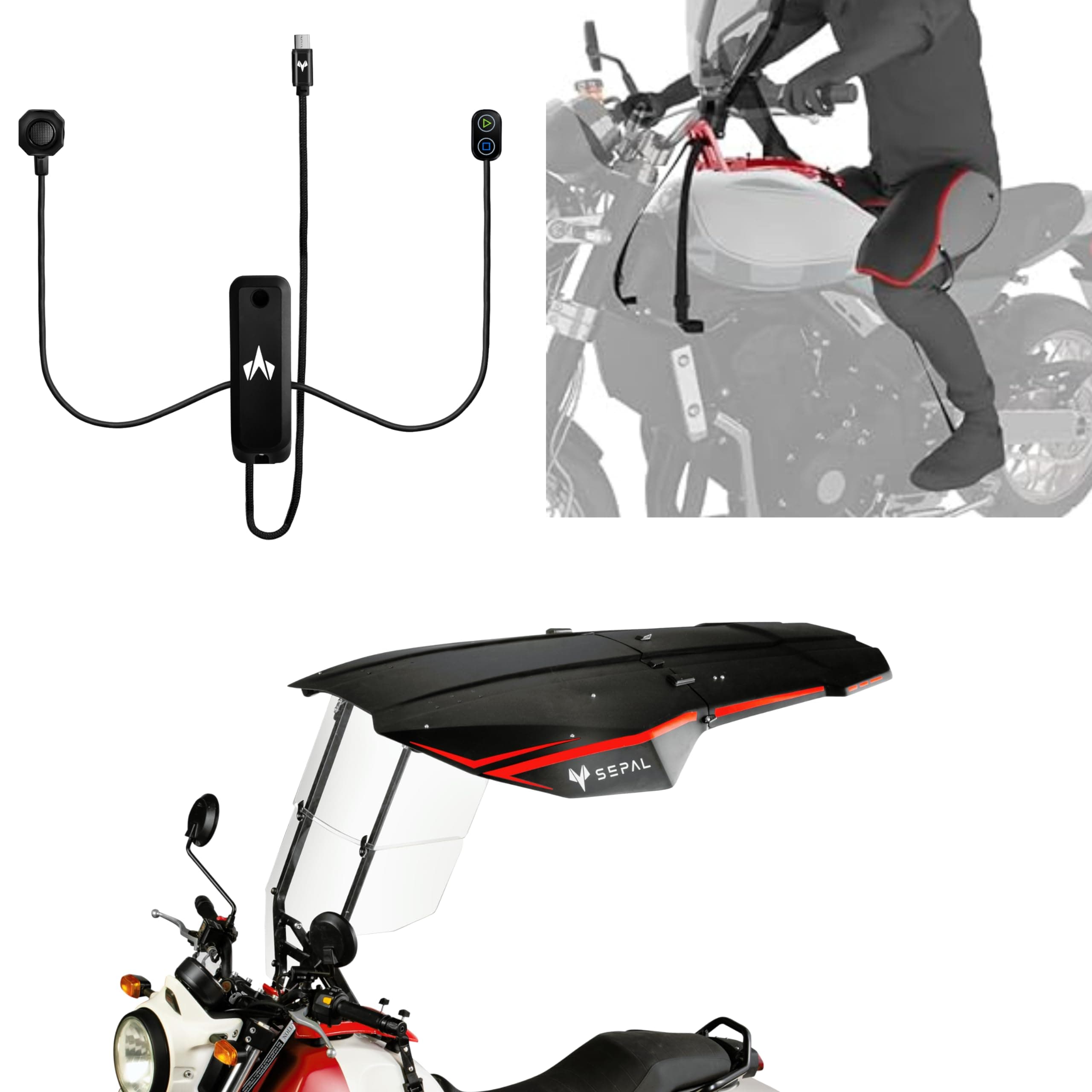 Bundle Pack- Shield for All Weather Protection| IOT Module for Unique Experience While Driving | CAR-Like INFOTAINMENT Experience | Smart KIT for Smooth Drive | Thigh Flaps for Thigh Safety