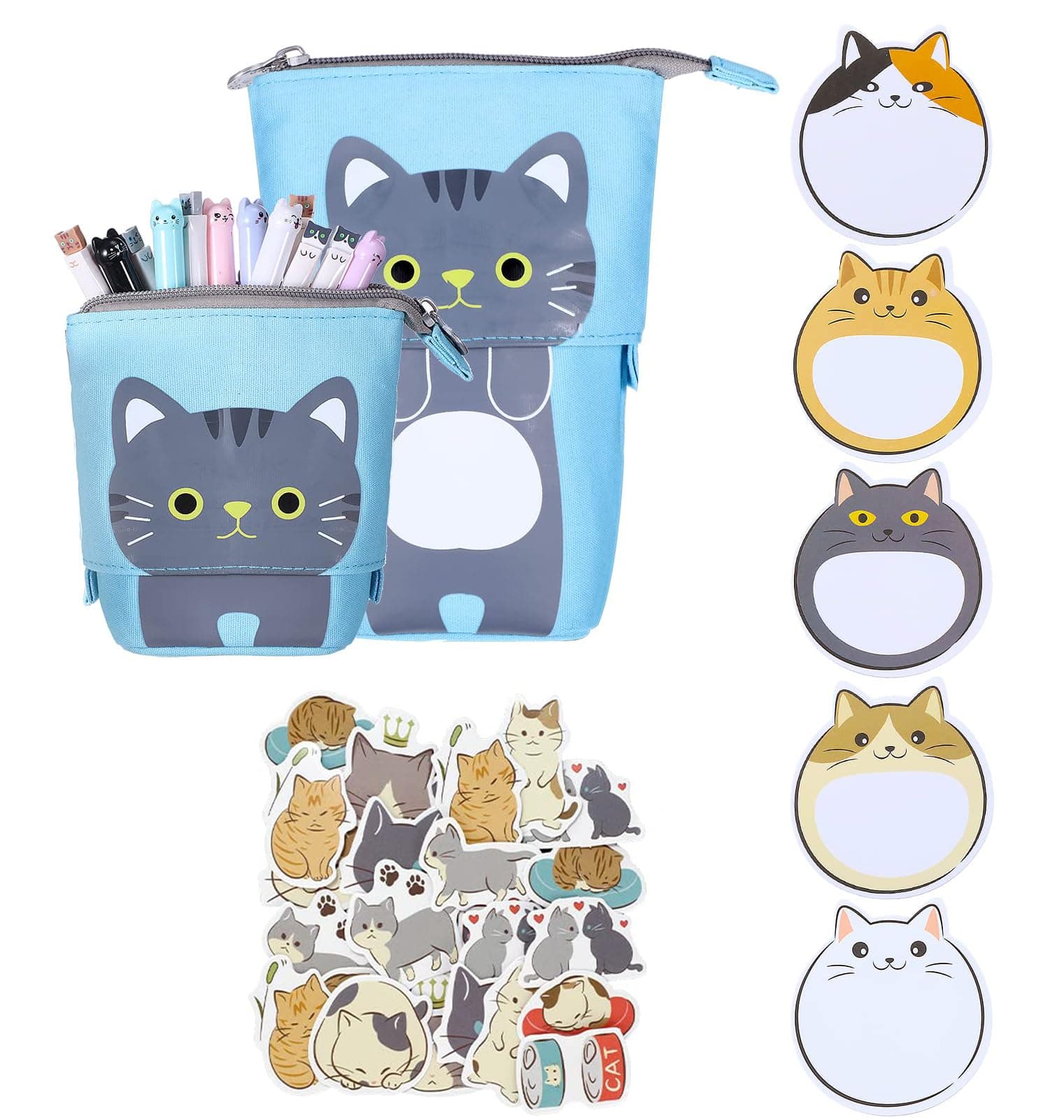 Sponsored Ad – Sweet seven Cute Cat Stationery Set - 66 Pcs Cartoon Kawaii Supplies for Boys and Girls: Sticky Memos, Pencil Pouch, Sticker, and More!(Gray cat)