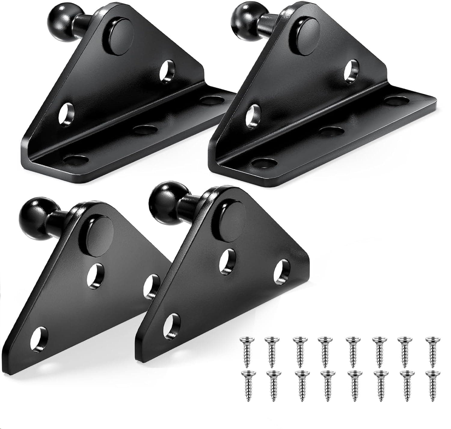 Vepagoo Gas Strut Mounting Brackets, 10mm Ball Stud Mounting Bracket for Lift Support Strut with 2pcs L-Type, 2pcs Flat-Type and 16pcs Screws (Only Fits 10mm Ball Head), Black