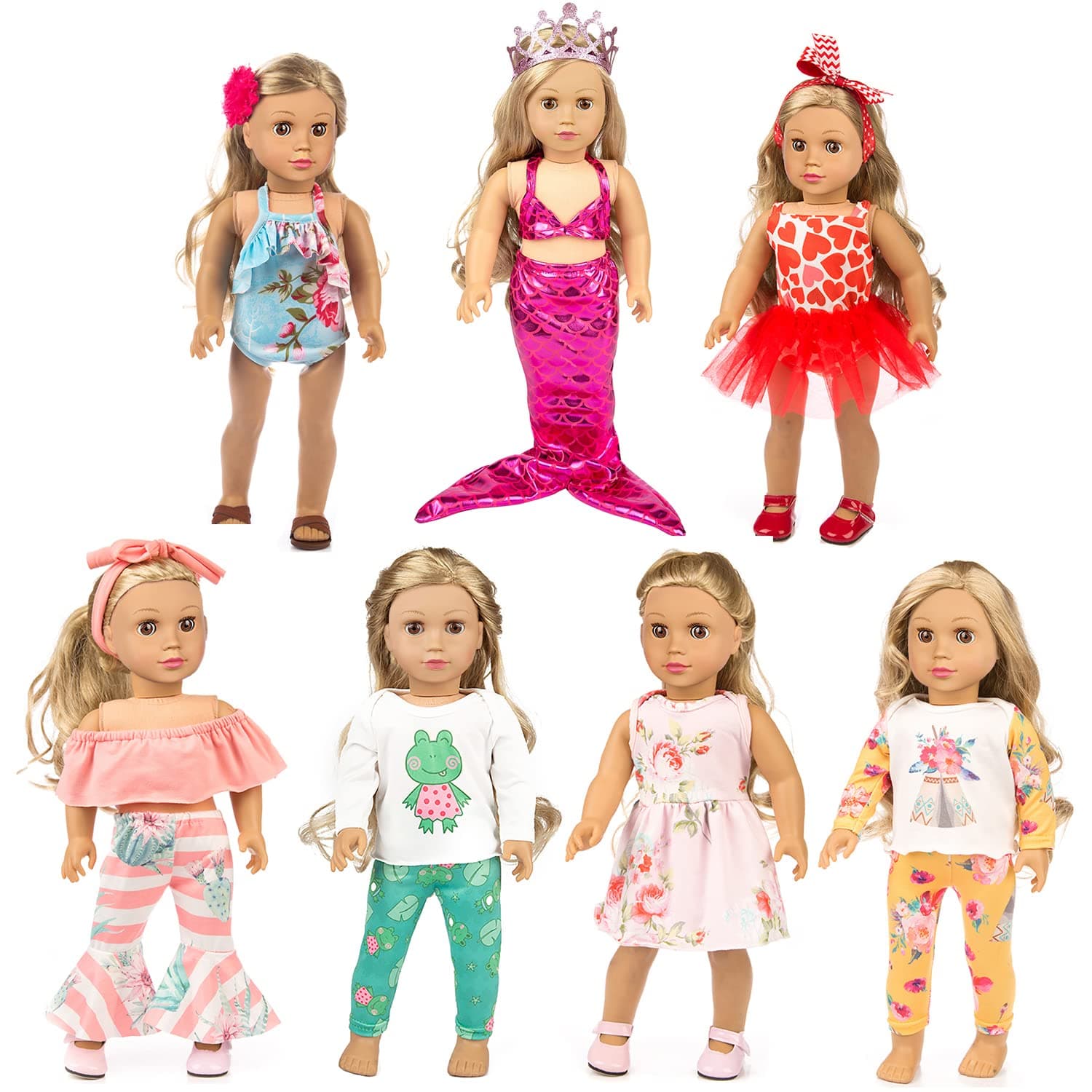 XFEYUE American 18 inch Doll Clothes and Accessories - Mermaid Costumes and Various Styles for Child Birthday Gifts