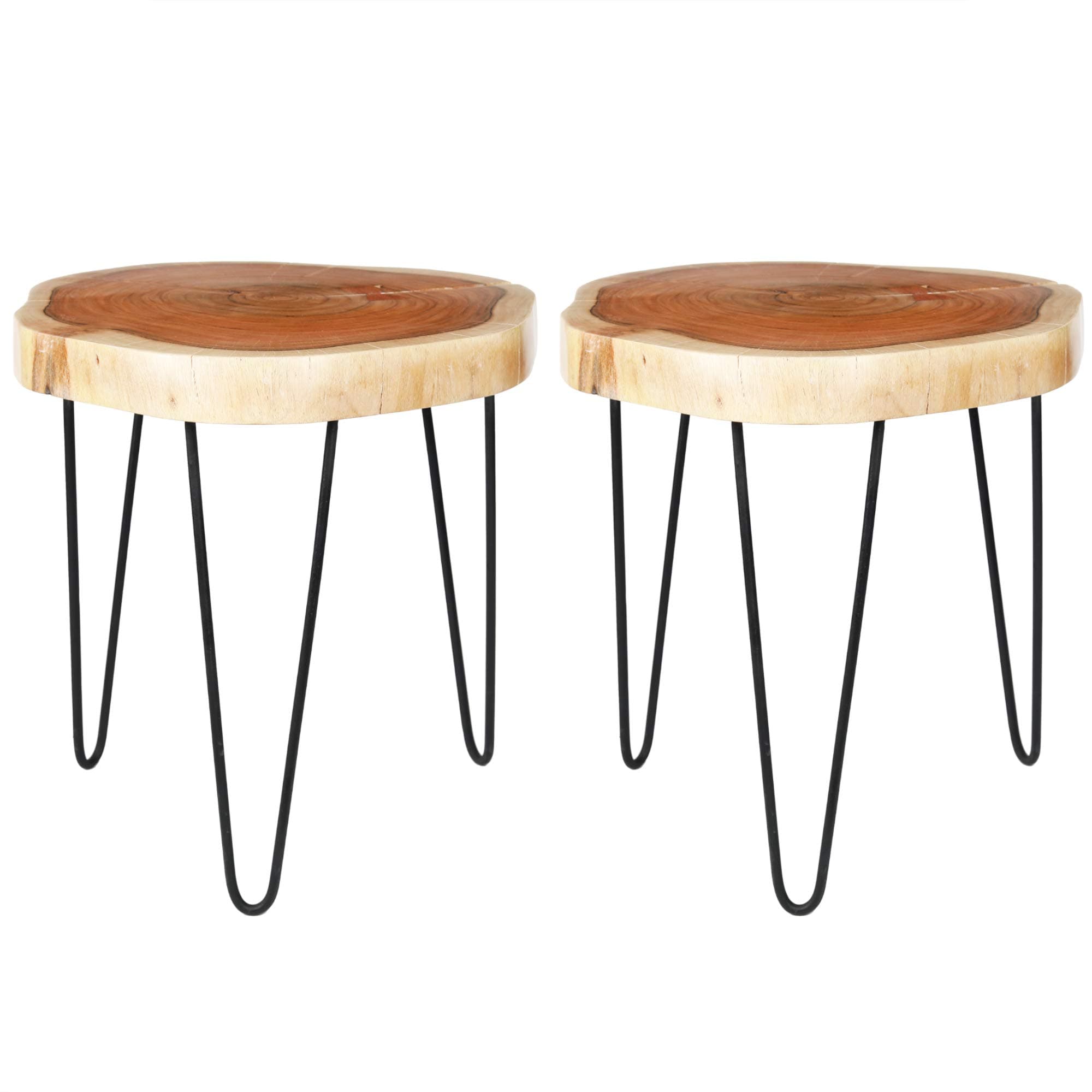 DECORINY IntradeGlobal Acacia Wood Live Edge Stool with Hairpin Legs, Natural Edge End Table,Wood Accent Side Table, Nightstand, Plant Stand 21.5" Tall