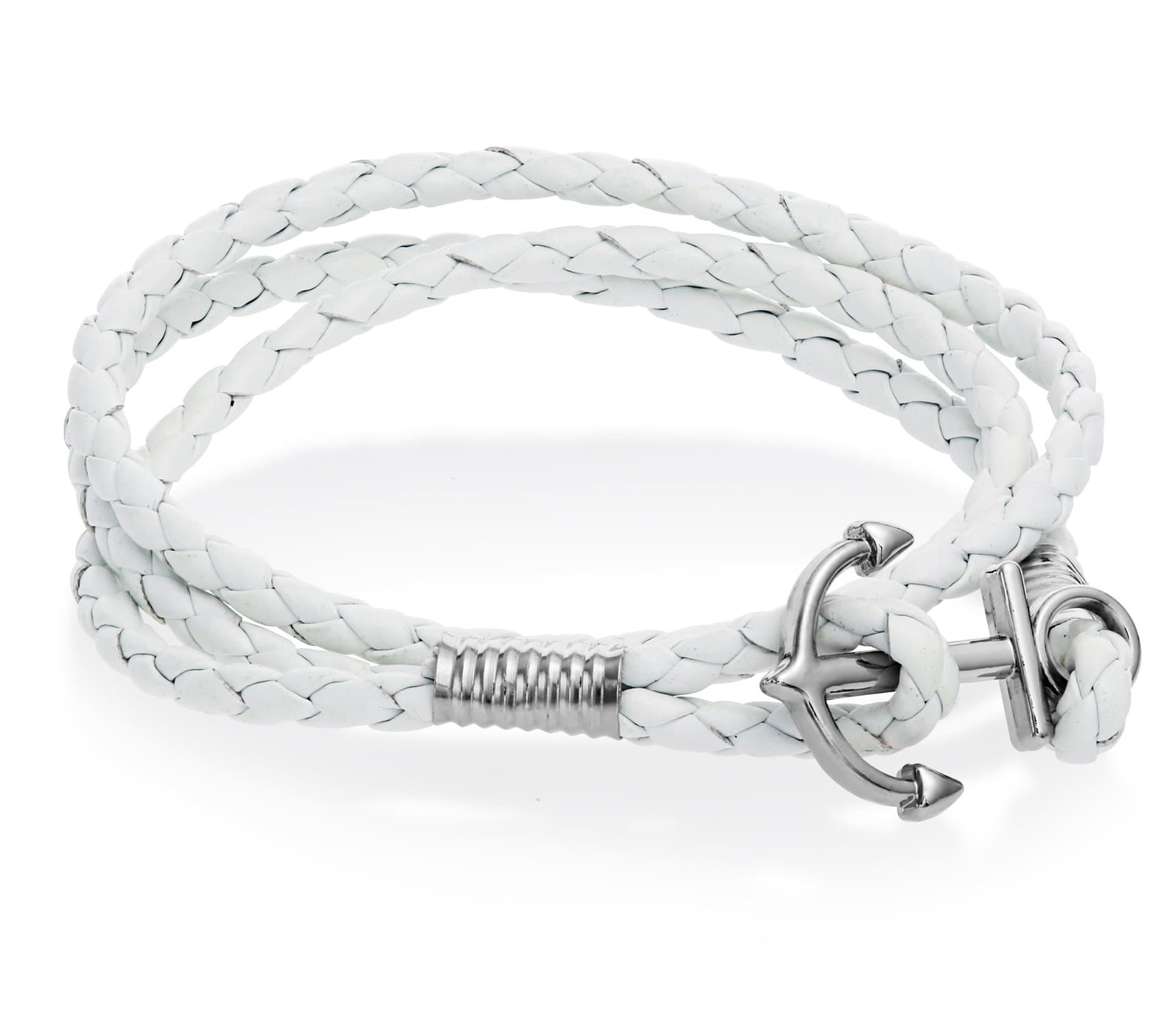 Anchor Braided Double Wrap Leather Wristband with Anchor Clasp