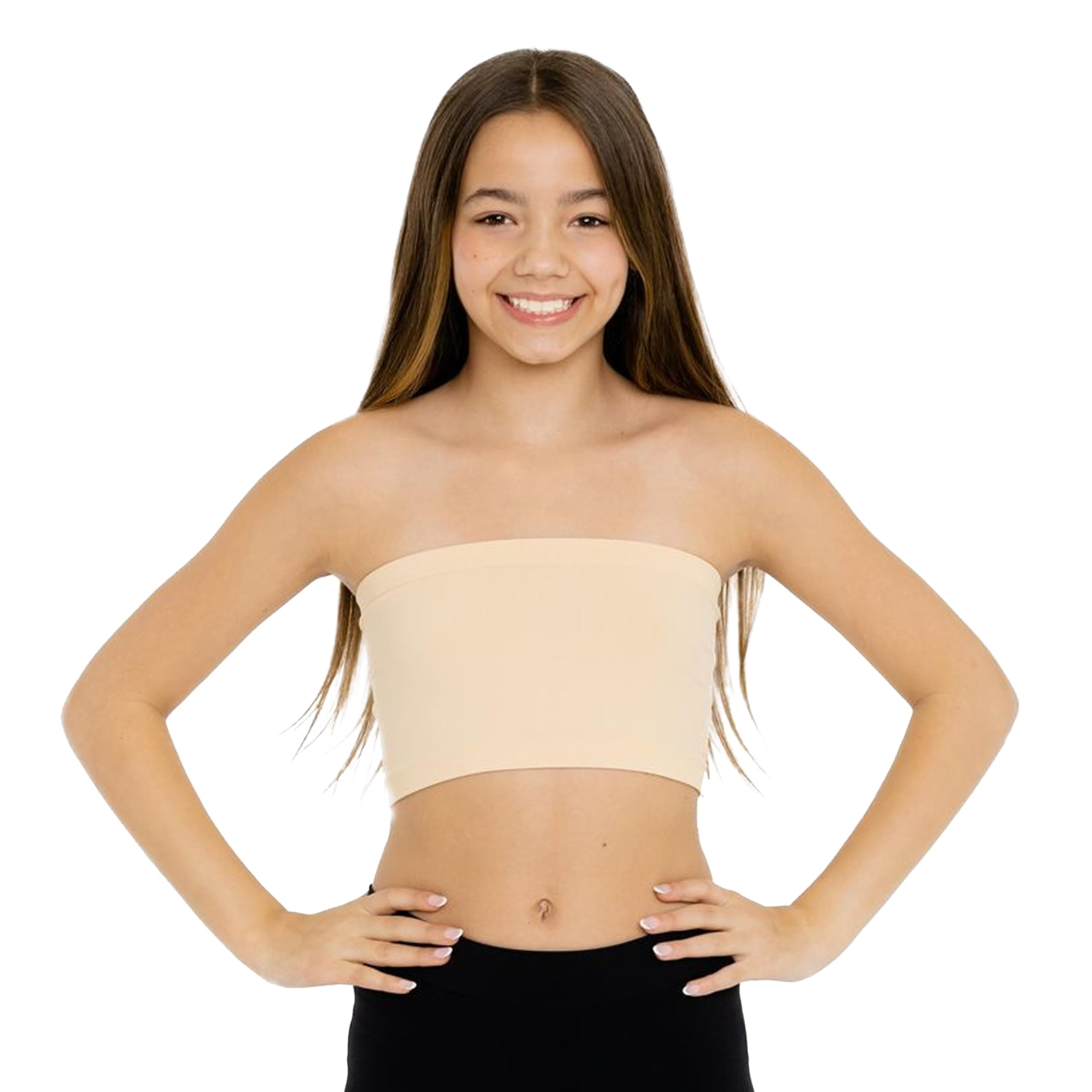 Malibu Sugar Girls Bandeau Tube Top Bras - Seamless Strapless Bra Tube Tops Comfortable and Versatile One Size Fits Age 10-14