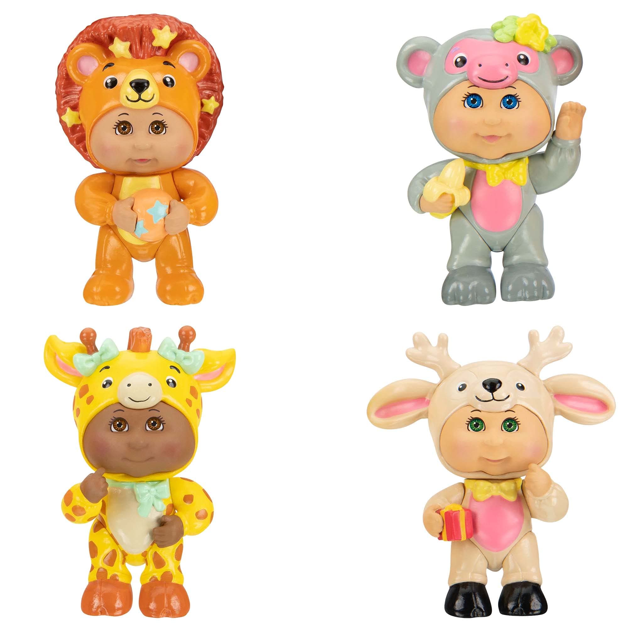 Cabbage Patch Kids Cutietown Zoo Friends, 3” 4-Figure Pack - Includes Lion, Monkey, Giraffe, Elk - Cabbage Patch Zoo Friends - Grow Your Cabbage Patch, (CPW0784)