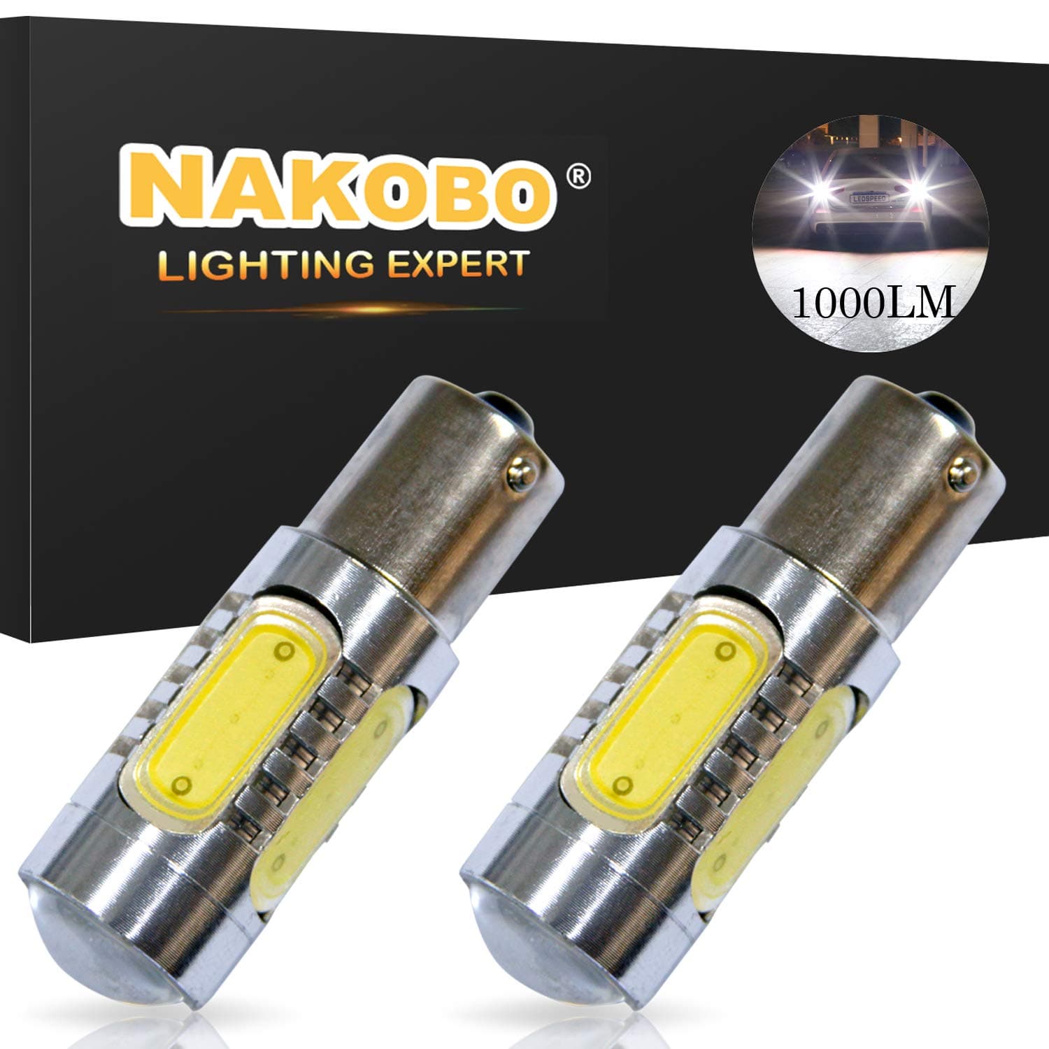 Nakobo p21w 9-30V Super Bright Low Power 1156 1141 1003 BA15S LED Bulbs with Projector replacement for Back Up Reverse Tail Lights Rv lights, Xenon White