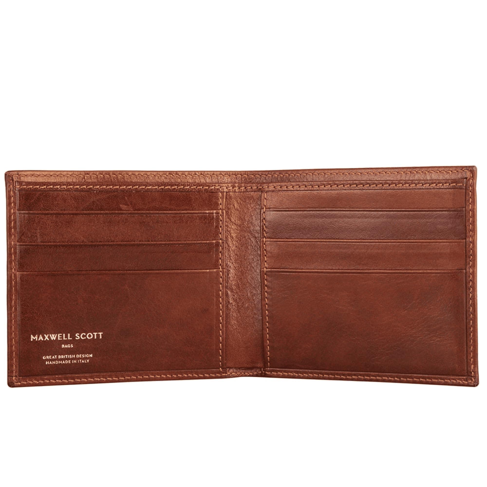 Maxwell Scott - Mens Classic Luxury Leather Bifold Card Wallet Billfold - Made in Italy - The Vittore Chestnut Tan