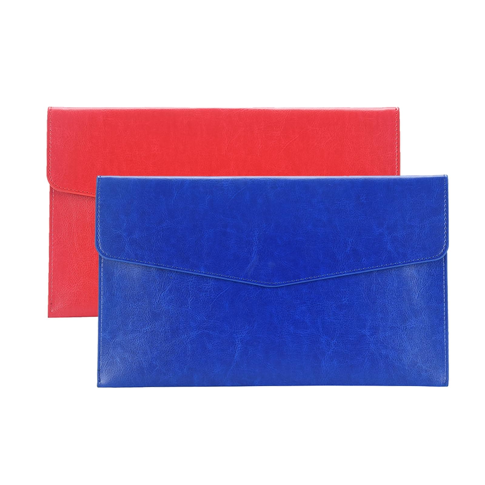 PU Leather A5 File Folder Document Holder A5 Envelope Folder with Snap Closure for Receipt 2Packs (Blue&Red)