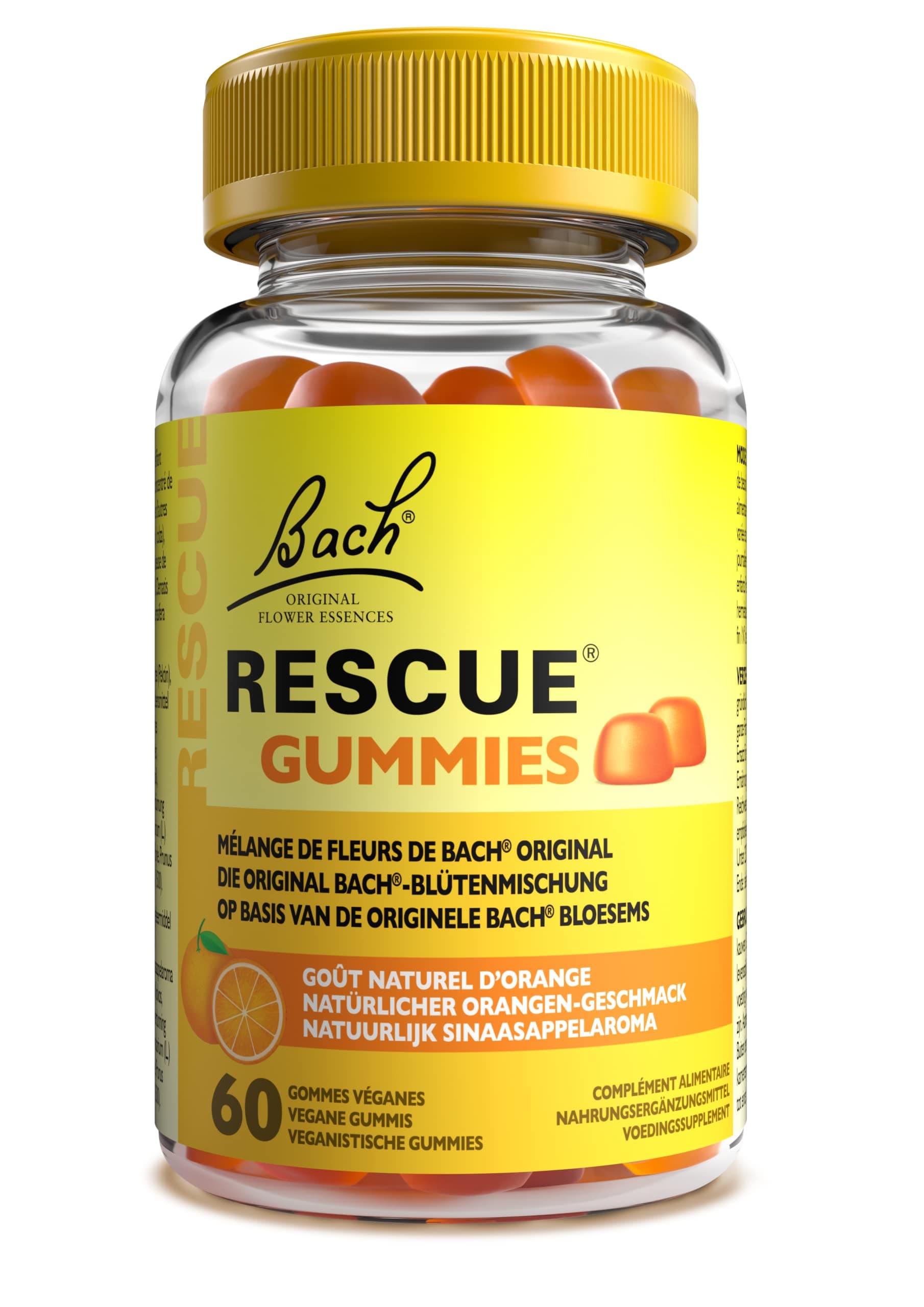 RESCUE - Orange Gummies - Natural Emotional Wellness - Mix of 5 Original Bach Flowers for Balanced Days - Everyday Stress - Vegan - Box of 60 Gummies