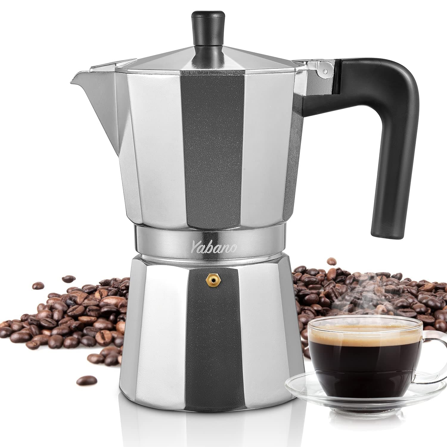 Yabano Stovetop Espresso Maker, 1 Cups Moka Coffee Pot Italian Espresso for Gas or Electric Ceramic Stovetop, Italian Coffee maker for Cappuccino or Latte