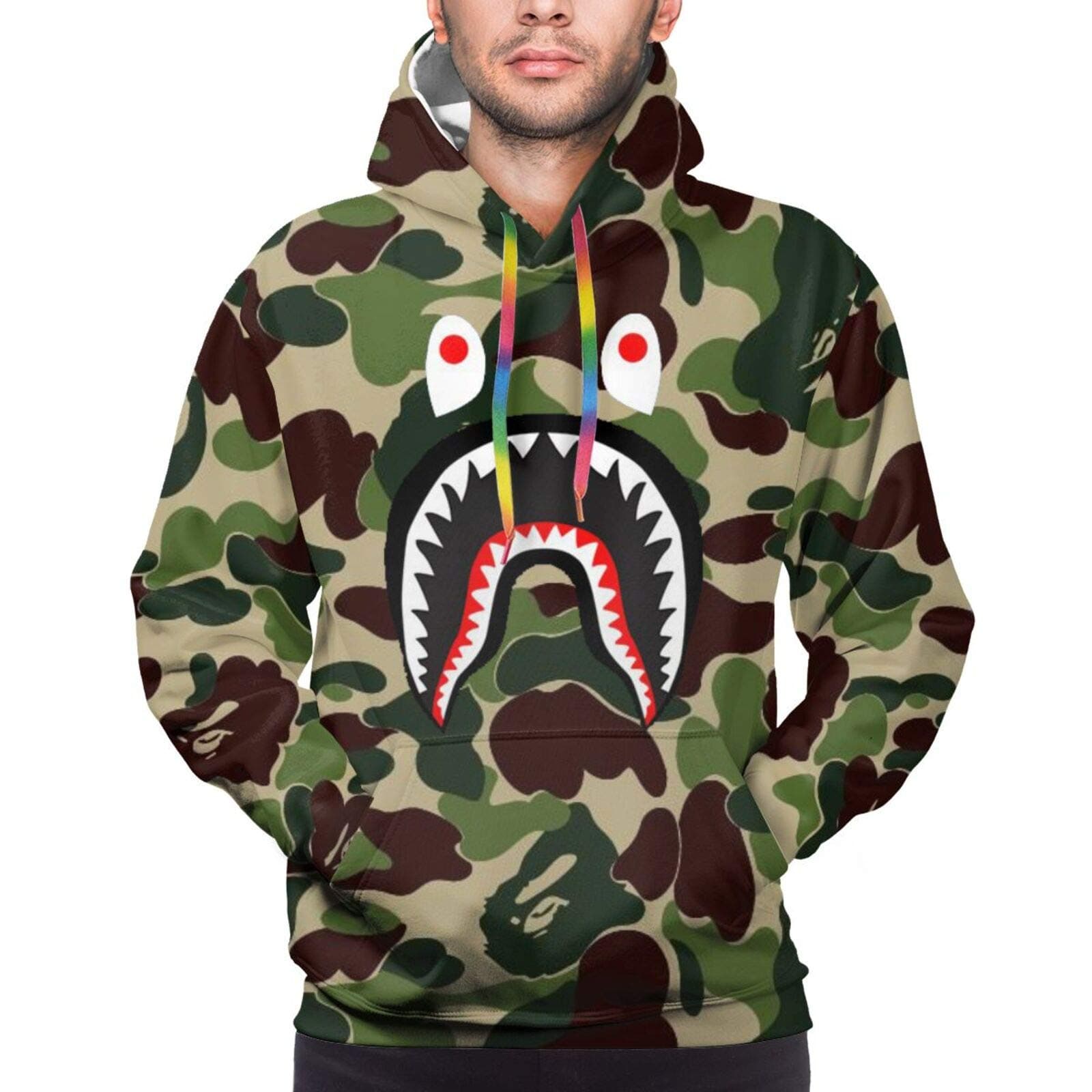 Big Mouth Shark Ape Camo Mens Women Hoodies Sweatershirt Casual Zip Up Hip-Hop Funny Tops