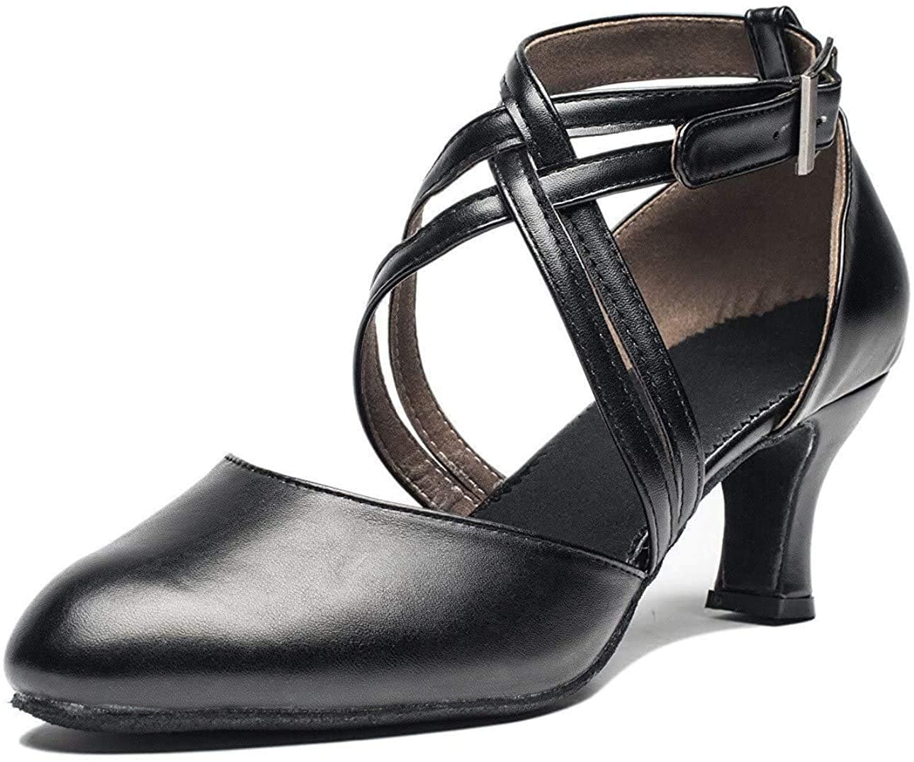 Women Cross Strap Latin Ballroom Black Character Dance Shoes Ladies Modern Tango Salsa Party Dress Pump