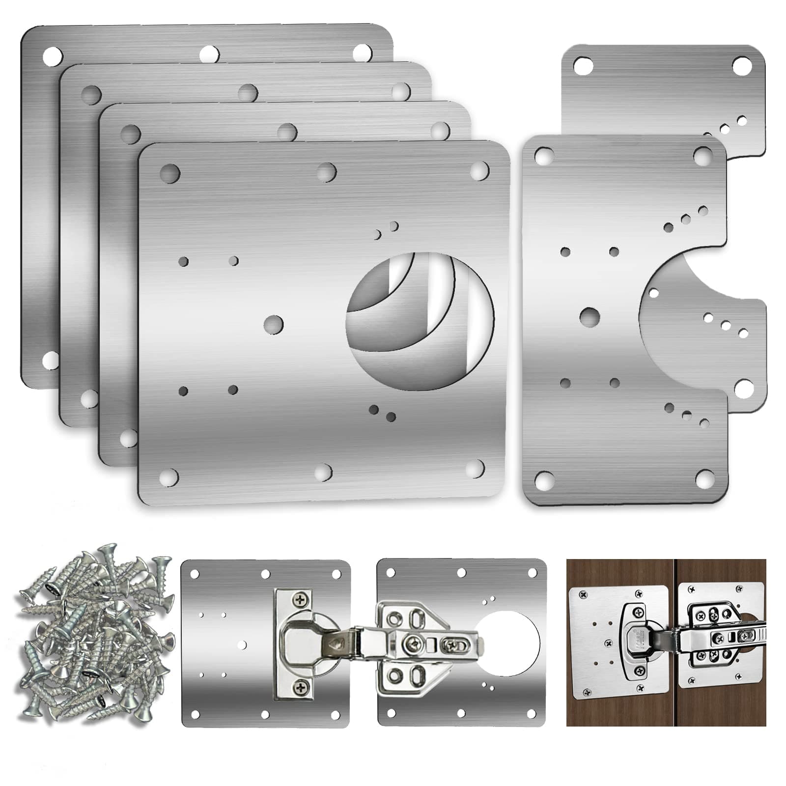6 PCS Cabinet Hinge Repair Plate, Hinges Repair Fixing Plates, Stainless Steel Cabinet Repair Board, Kitchen Cupboard Door Hinge Repair Brackets Kit, Cabinet Fixing Plate Bracket with Mounting Screw