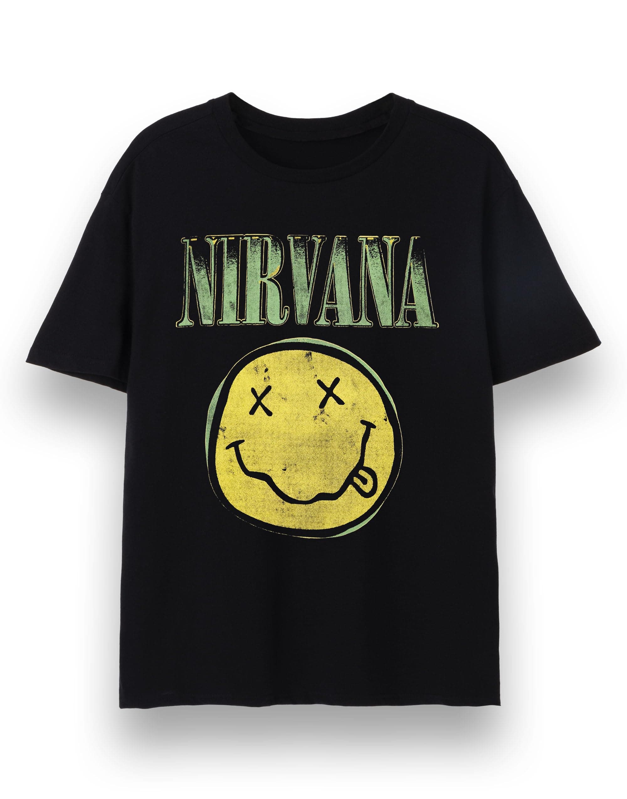 NirvanaMens T-Shirt | Adults Short Sleeve Graphic Tee in Black Options| Classic Grunge Distressed Band Logo Print Apparel Top | Vintage Rock Band Merchandise Gift