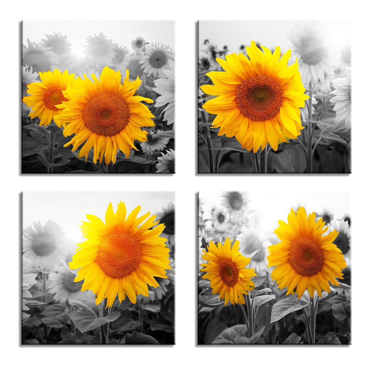 Canvas Wall Art for Living Room Bathroom Wall Decor for Bedroom Kitchen Artwork Canvas Prints Sunflower Flowers Painting 12" x 12" 4 Pieces Modern Framed Office Home Decorations Family Picture